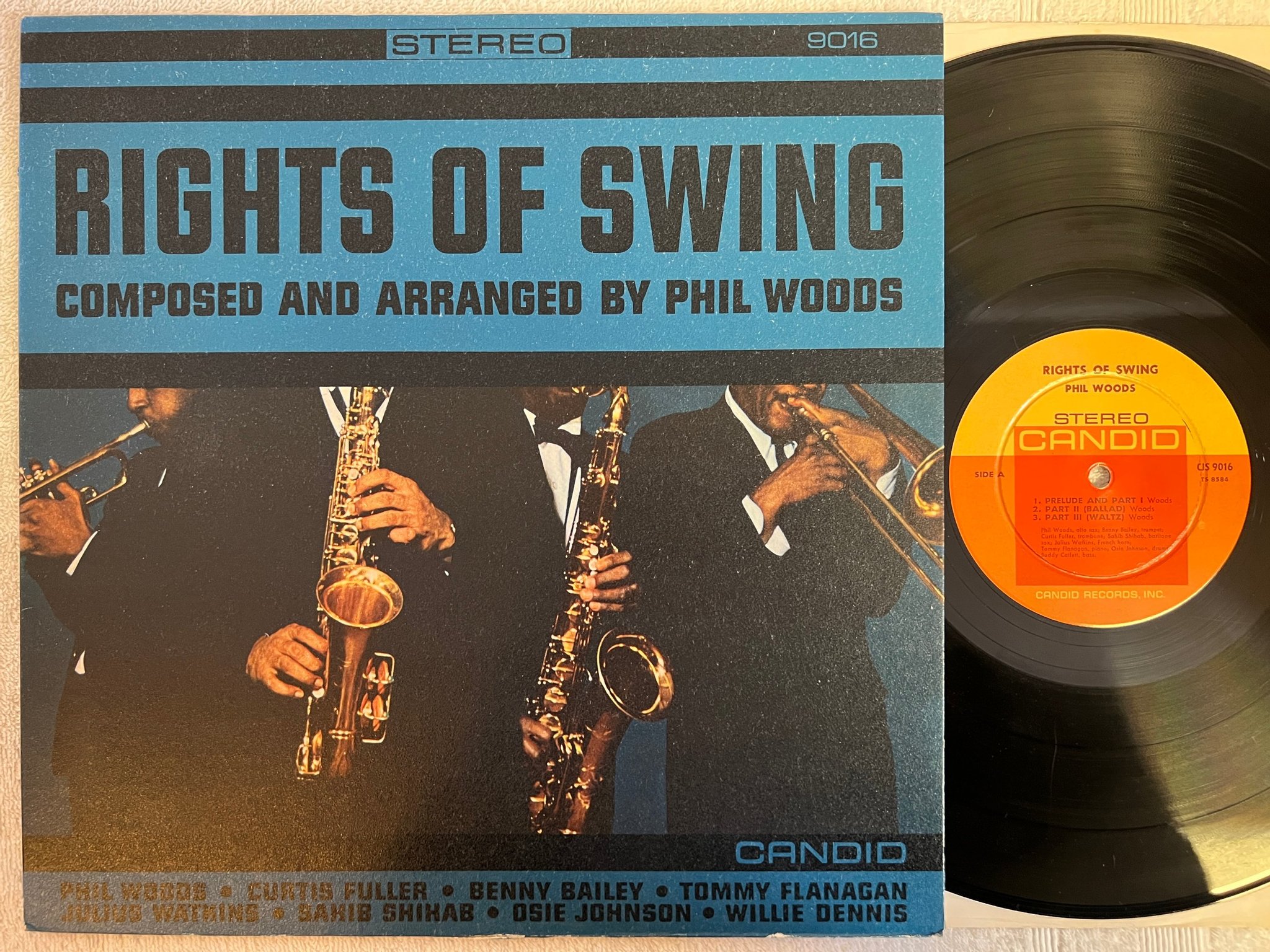 Omslagsbild för skivan PHIL WOODS rights of swing LP -61 US CANDID CJS 9016 deep groove
