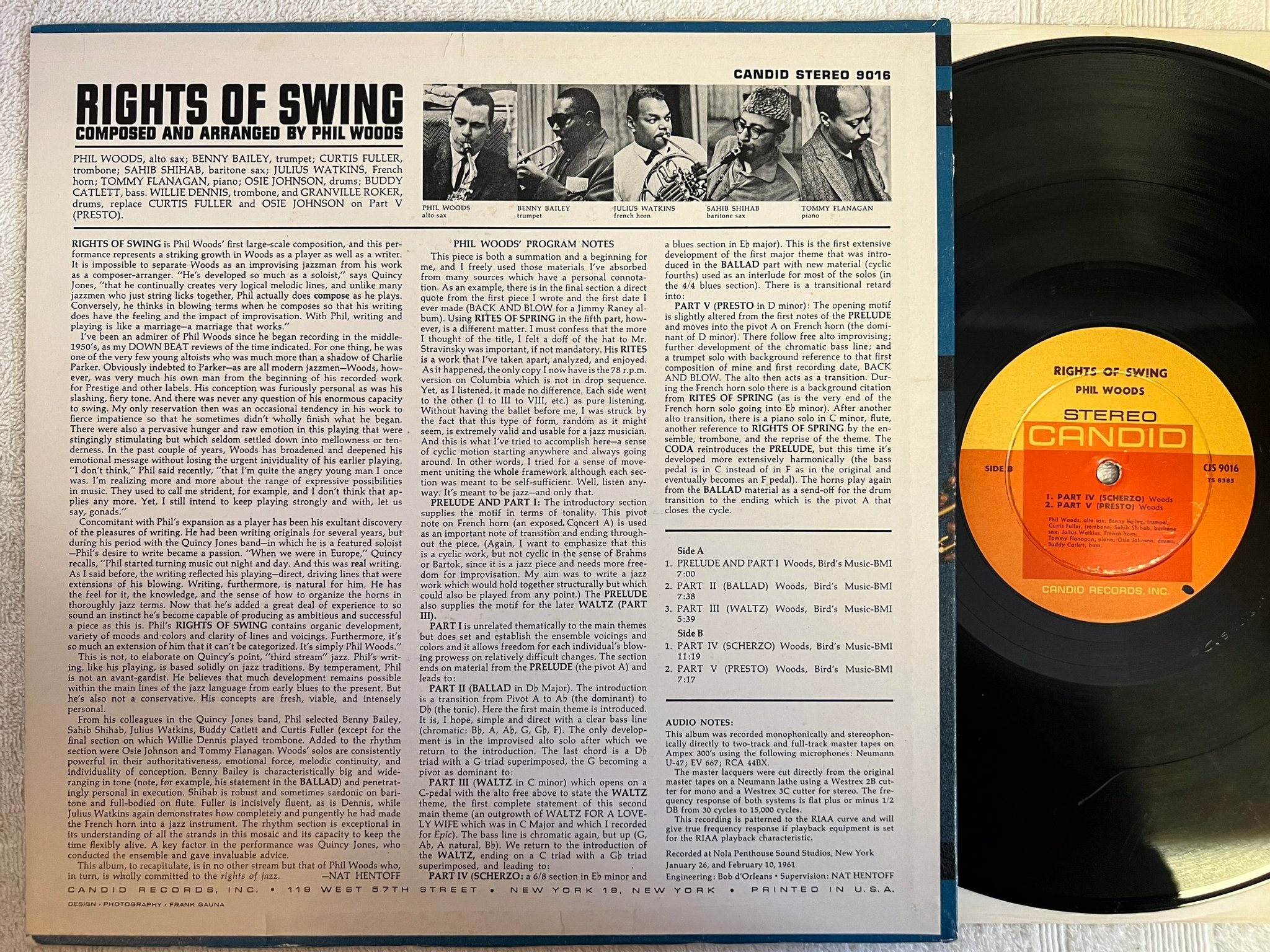 Omslagsbild för skivan PHIL WOODS rights of swing LP -61 US CANDID CJS 9016 deep groove