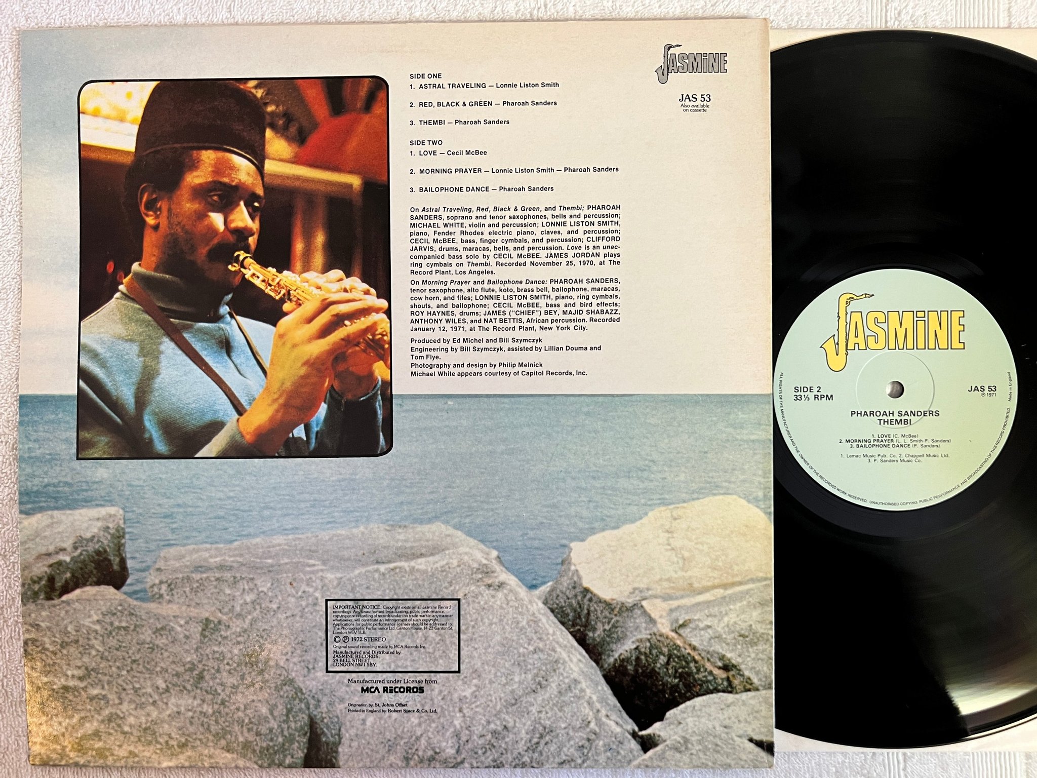 Omslagsbild för skivan PHAROAH SANDERS thembi LP re UK JASMINE JAS 53 spiritual jazz