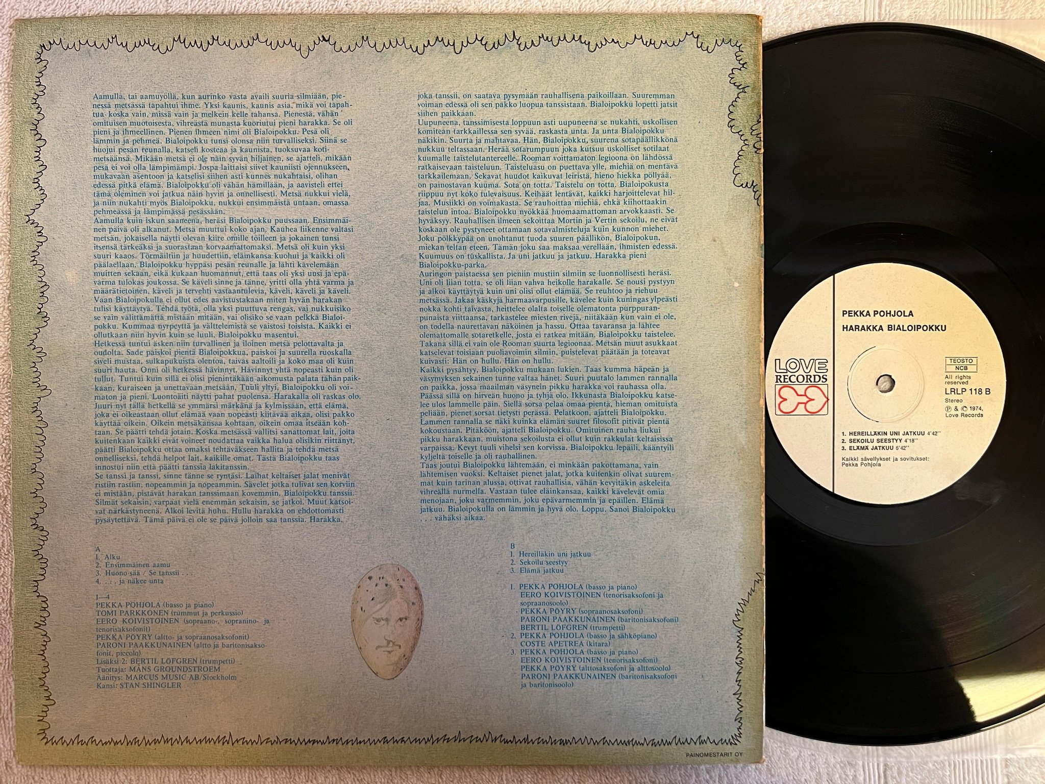 Omslagsbild för skivan PEKKA POHJOLA Harakka Bialoipokku LP -74 Fin LOVE LRLP 118 ** superb **