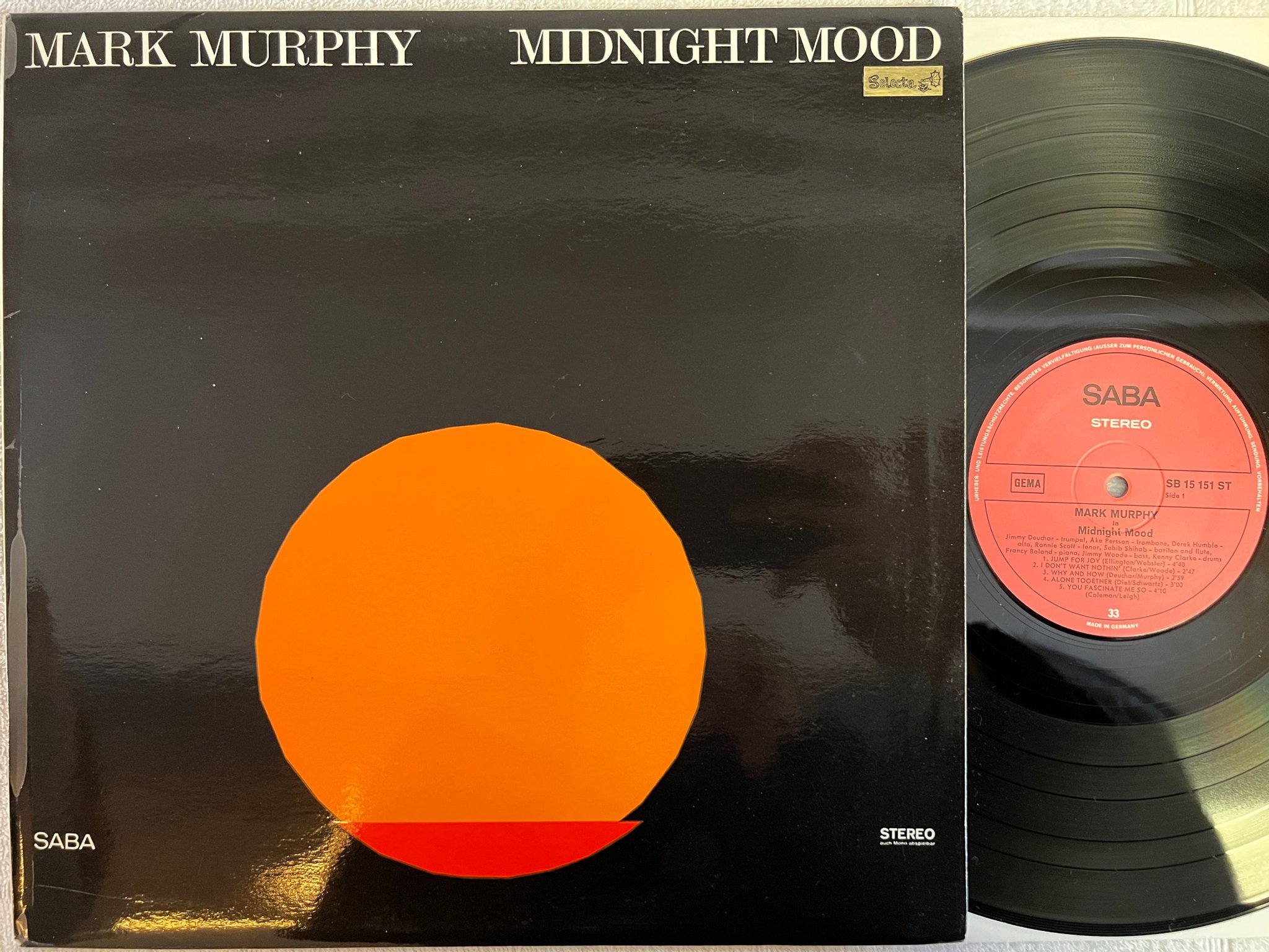 Omslagsbild för skivan MARK MURPHY in midnight mood LP -68 Ger SABA SB 15 151 ST soul-jazz 