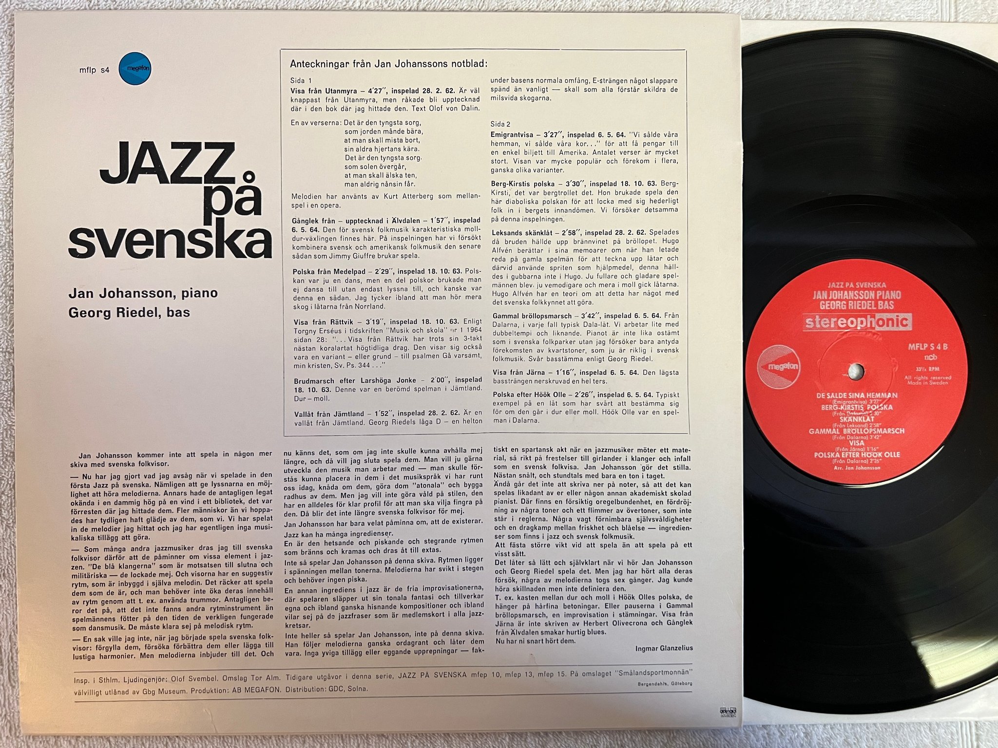 Omslagsbild för skivan JAN JOHANSSON JAZZ PÅ SVENSKA LP SWE MEGAFON MFLP S4?