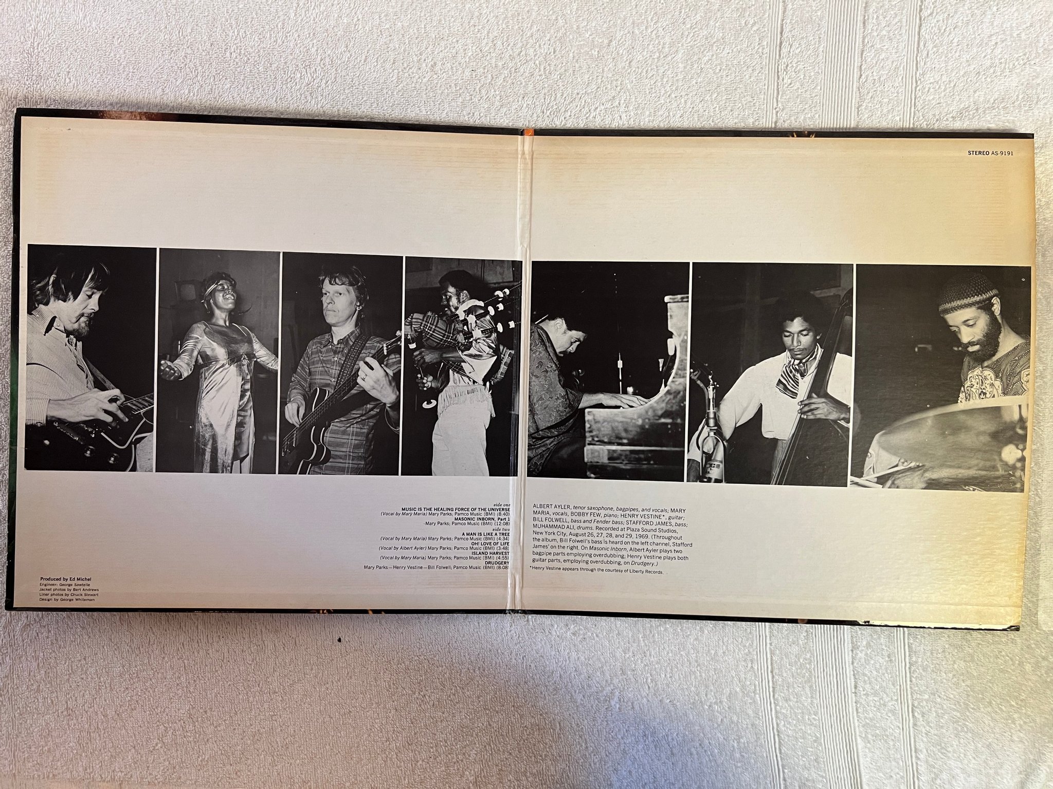 Omslagsbild för skivan ALBERT AYLER music is the healing force.. LP -70 US IMPULSE AS-9191 soul-jazz