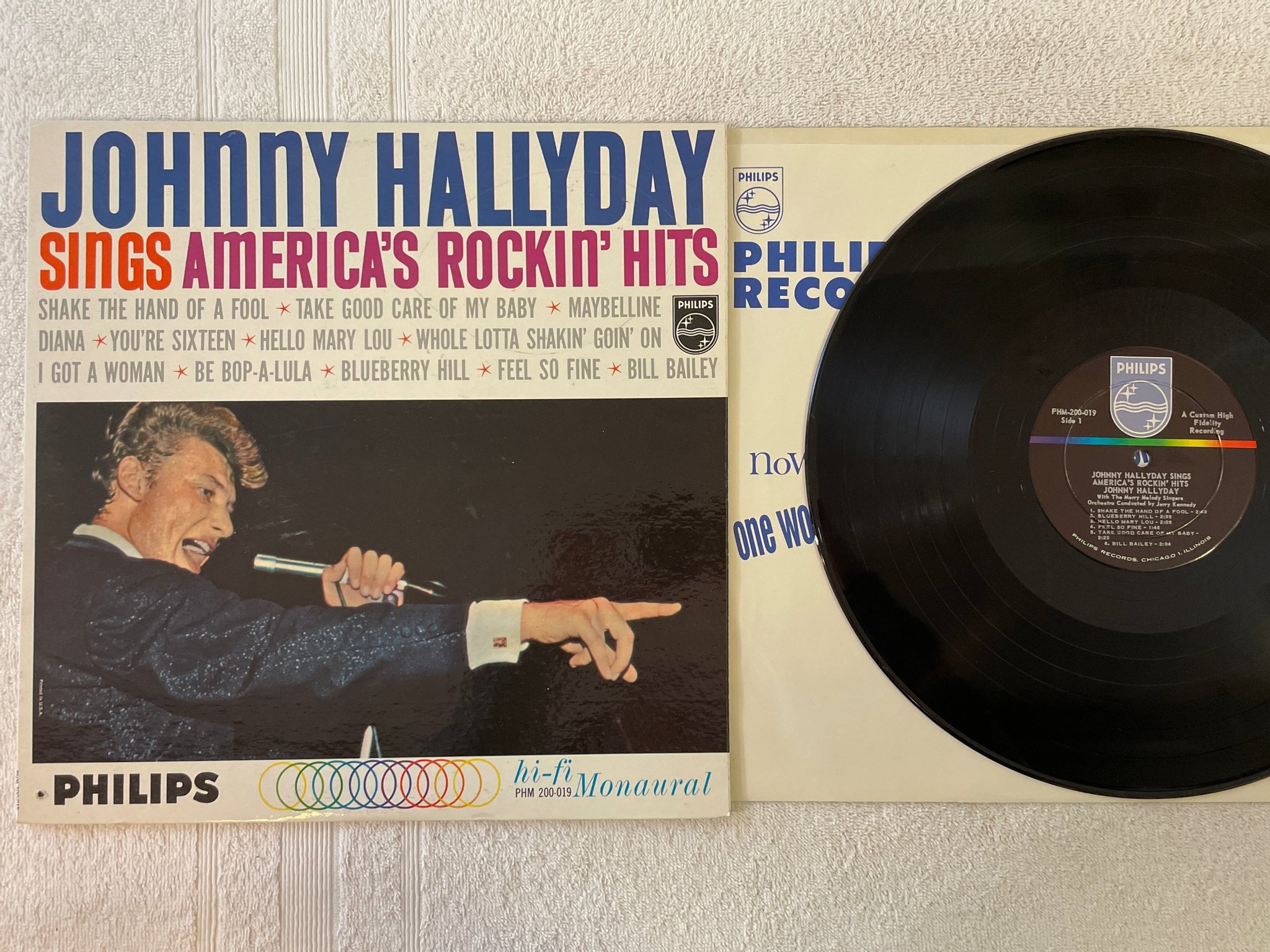 Omslagsbild för skivan JOHNNY HALLYDAY sings america's rockin' hits LP -62 US PHILIPS PHM 200-019 rare