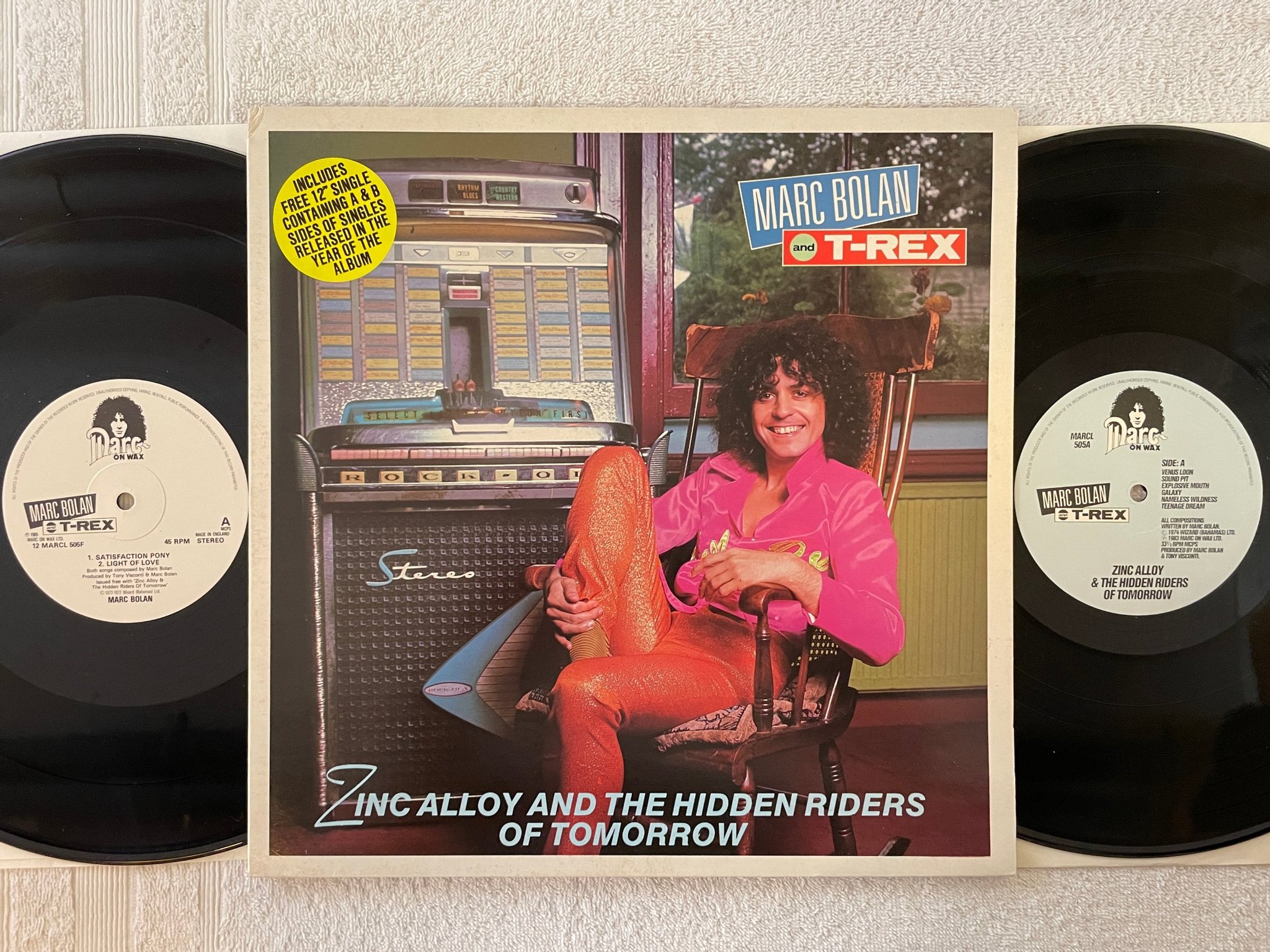 Omslagsbild för skivan marc bolan & t rex Zinc Alloy And The Hidden.. 2xLP -89 UK MARC ON WAX MARCL 505