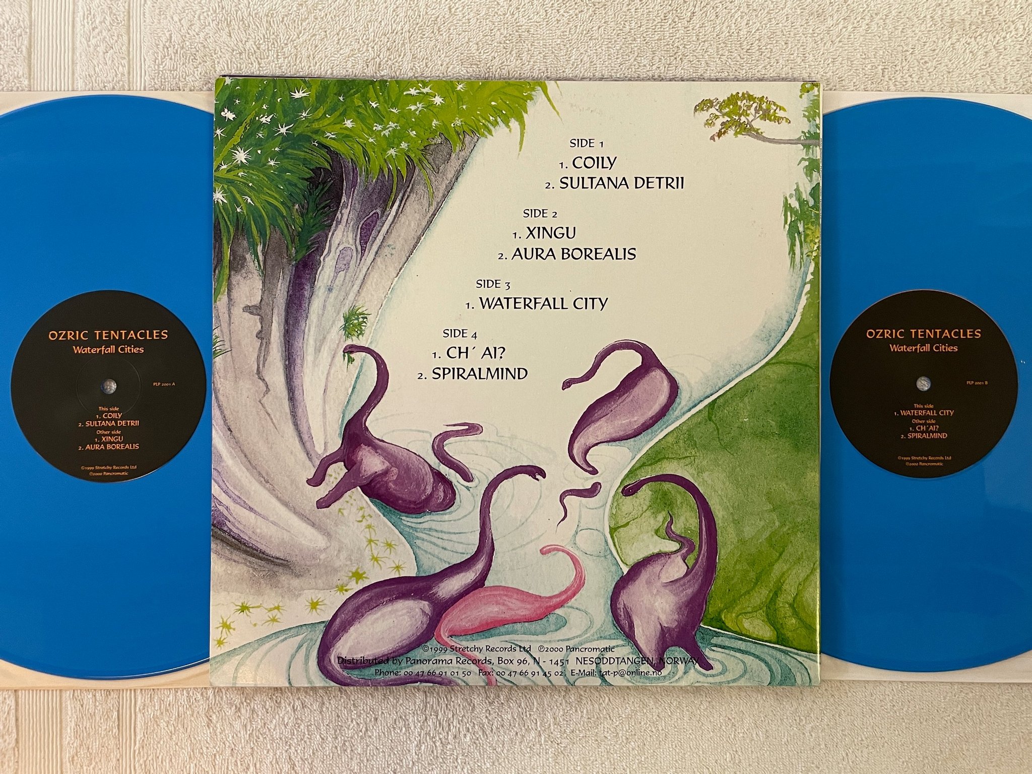 Omslagsbild för skivan OZRIC TENTACLES waterfall cities 2xLP 2000 Norway pancromatic PLP2001 ** RARE **