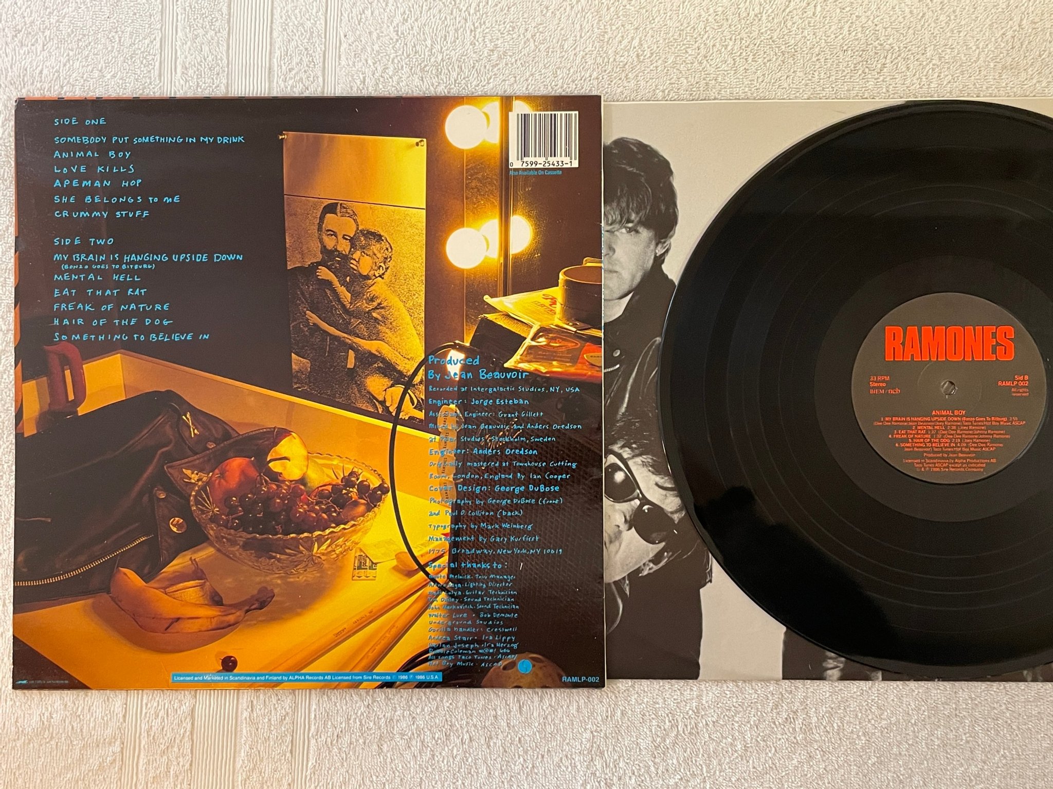 Omslagsbild för skivan RAMONES animal boy LP -86 ncb SIRE RAMLP 002