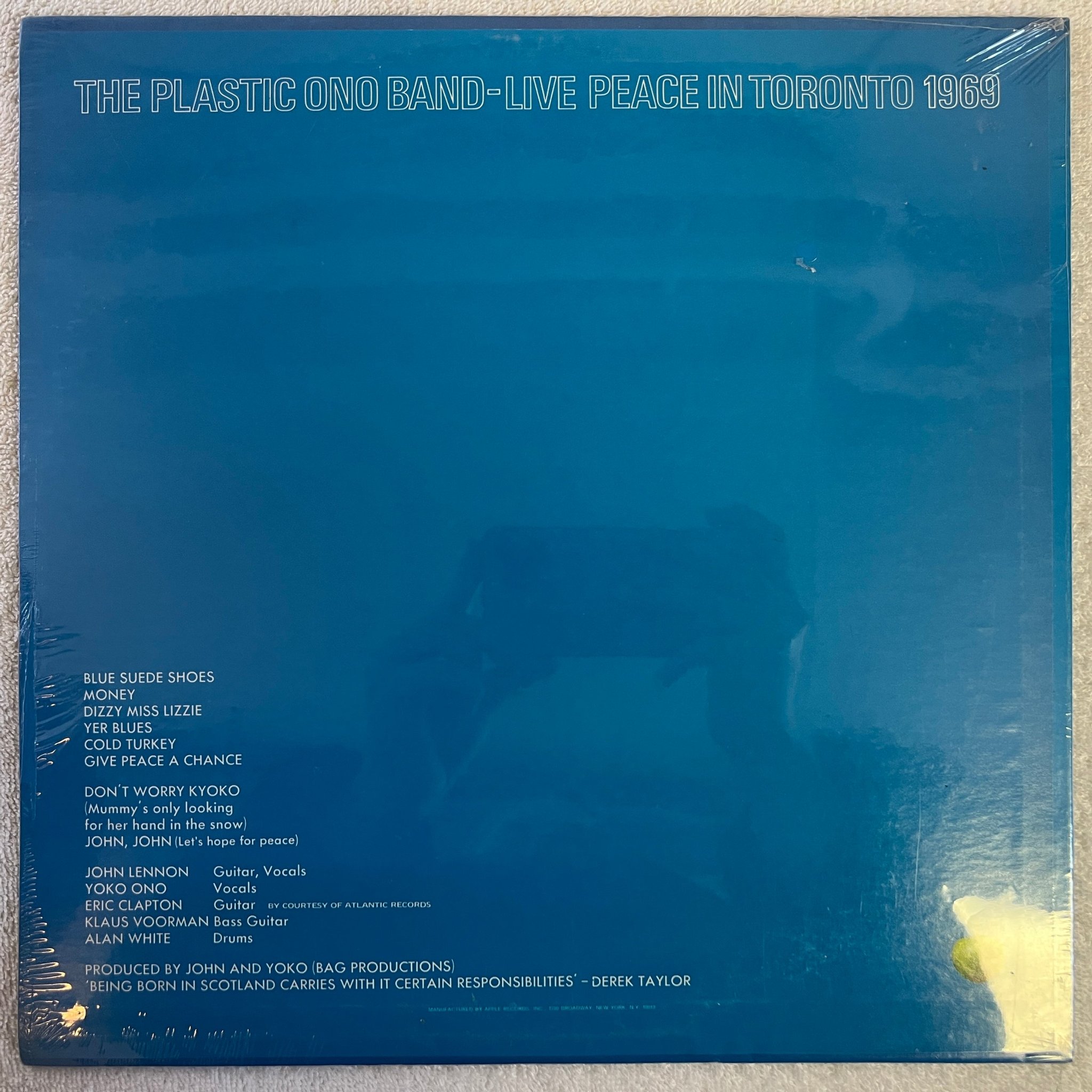 Omslagsbild för skivan THE PLASTIC ONO BAND live peace in Toronto 1969 LP -69 US APPLE SW 3362 ** still