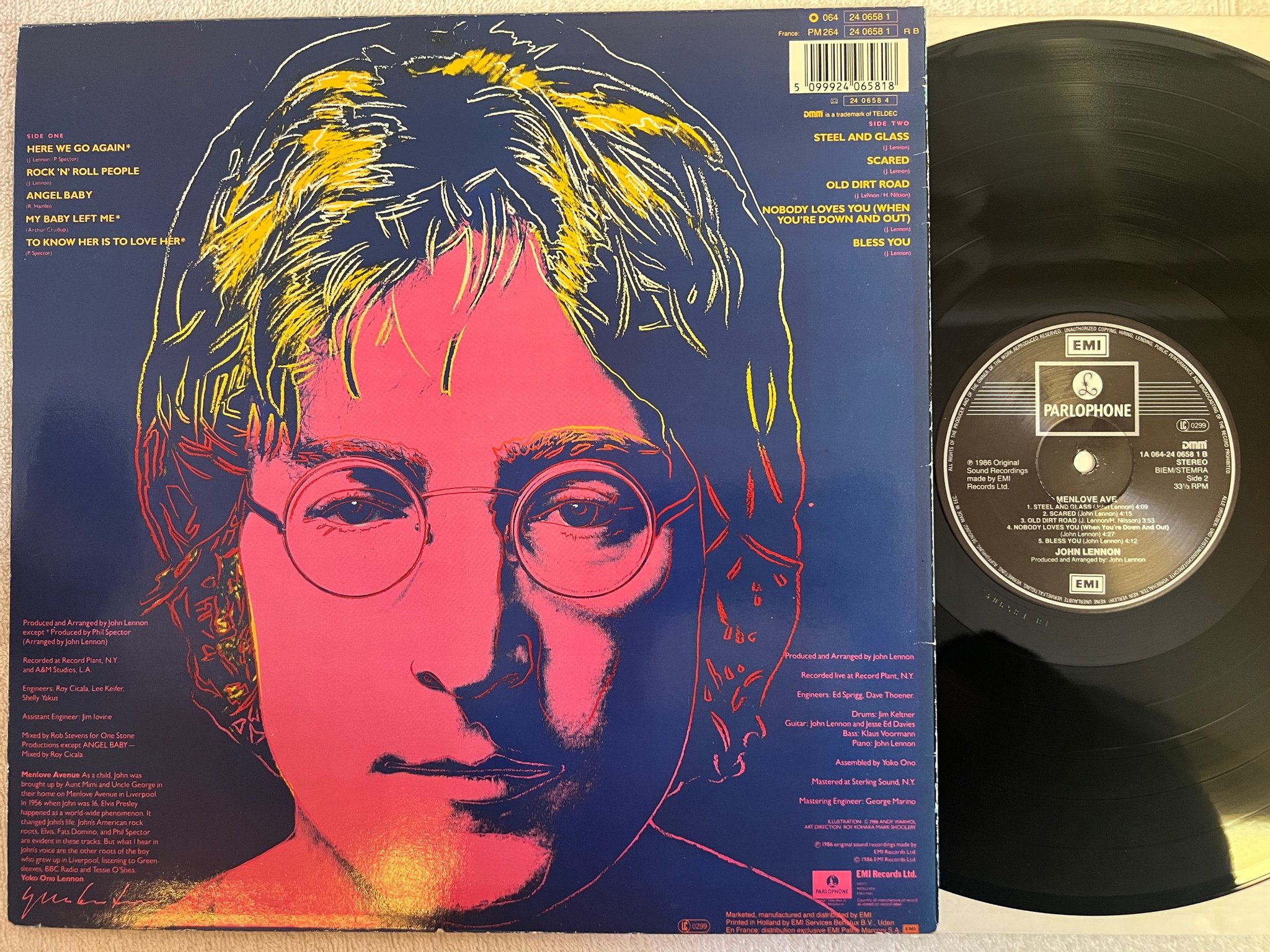 Omslagsbild för skivan JOHN LENNON menlove ave LP -86 Hol EMI  Andy Warhol cover art 