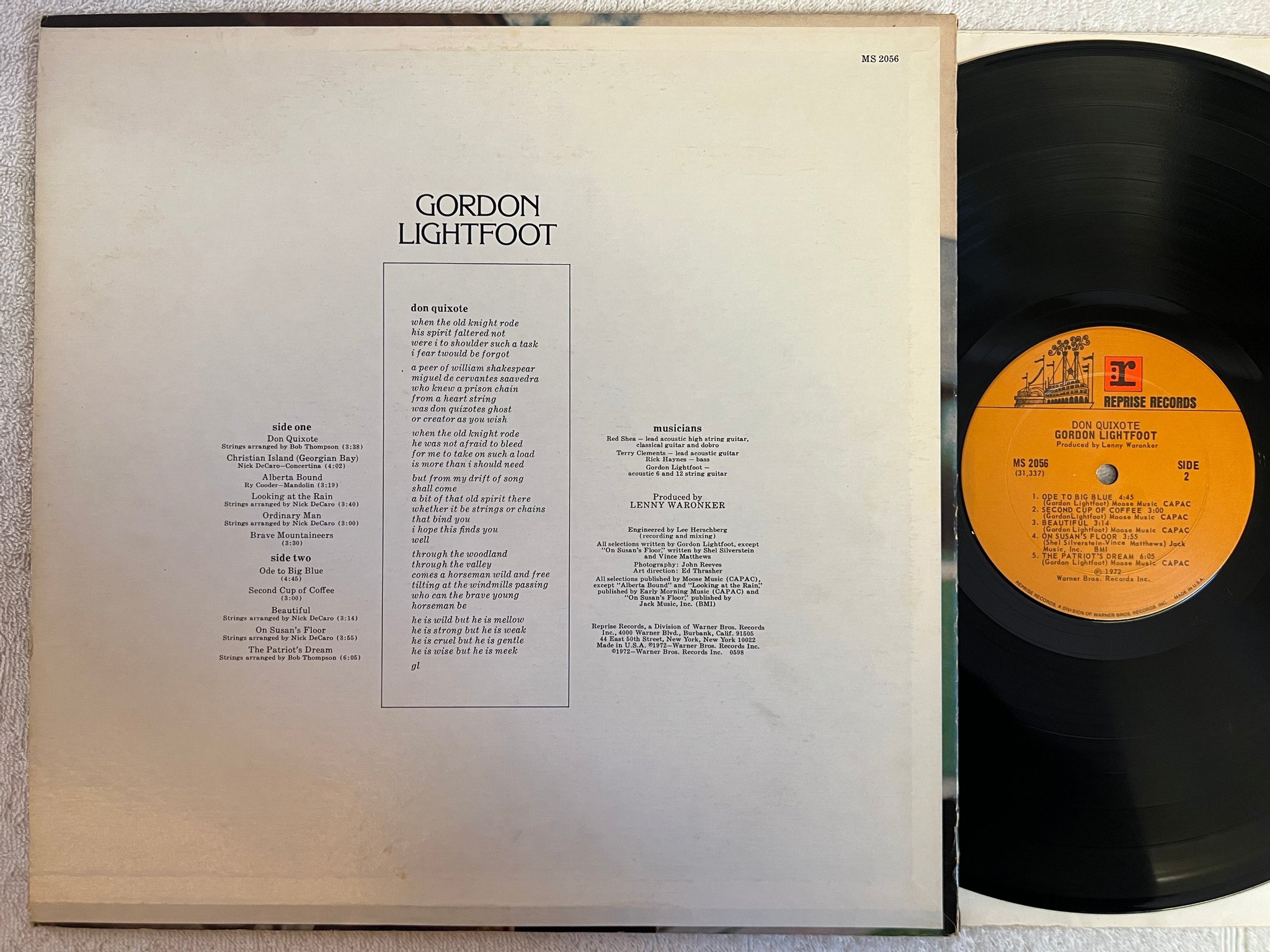 Omslagsbild för skivan GORDON LIGHTFOOT Don Quixote LP -72 US REPRISE MS 2056