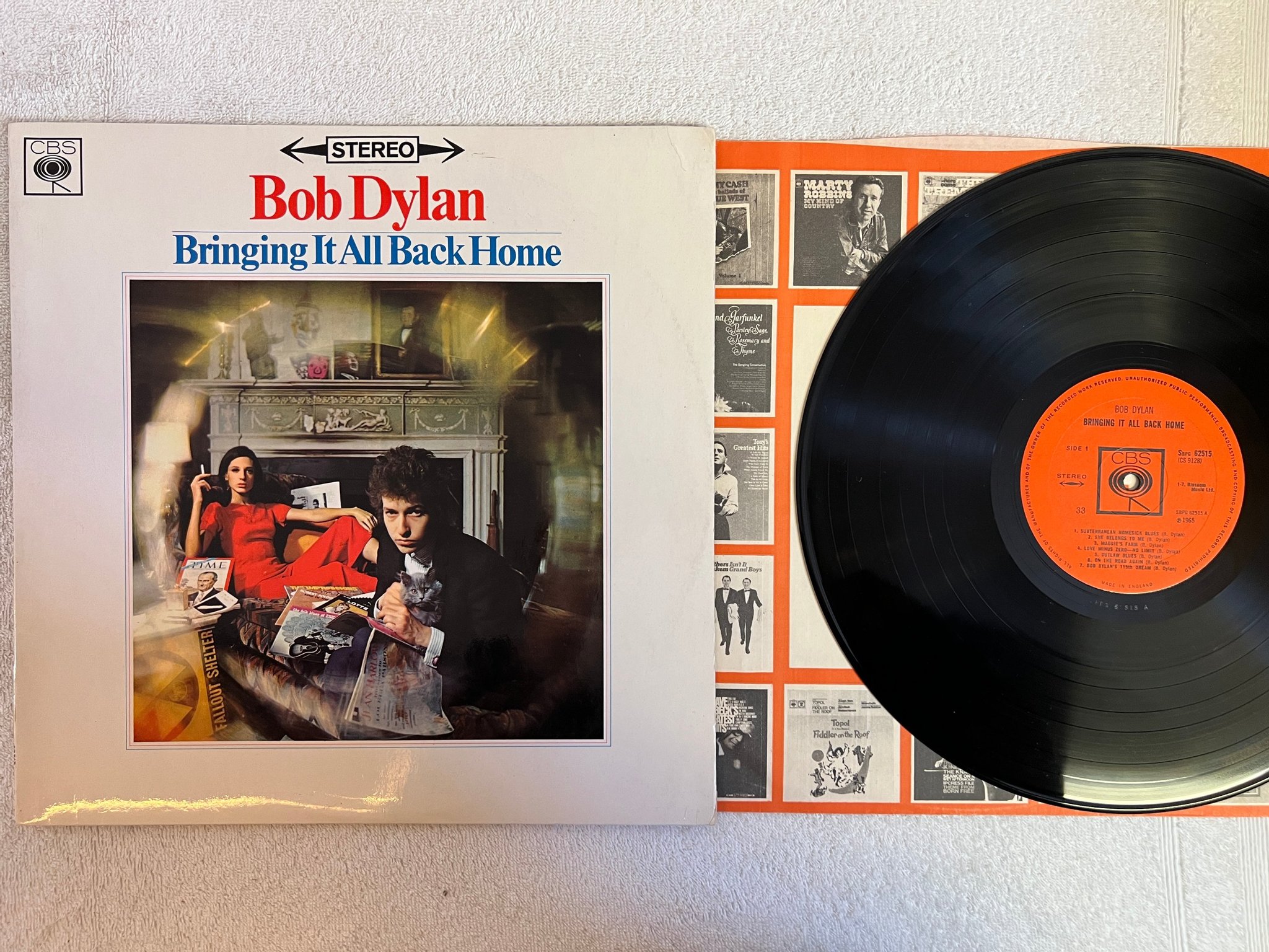 Omslagsbild för skivan BOB DYLAN bringing it all back home LP -65 UK CBS SBPG 62515 "33" on labels 