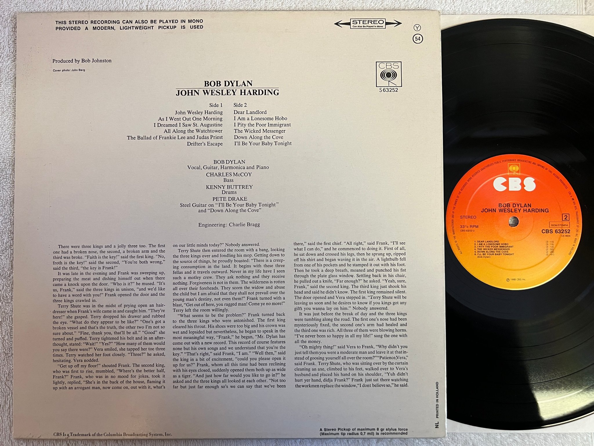 Omslagsbild för skivan BOB DYLAN John Wesley Harding LP  Hol CBS 63252