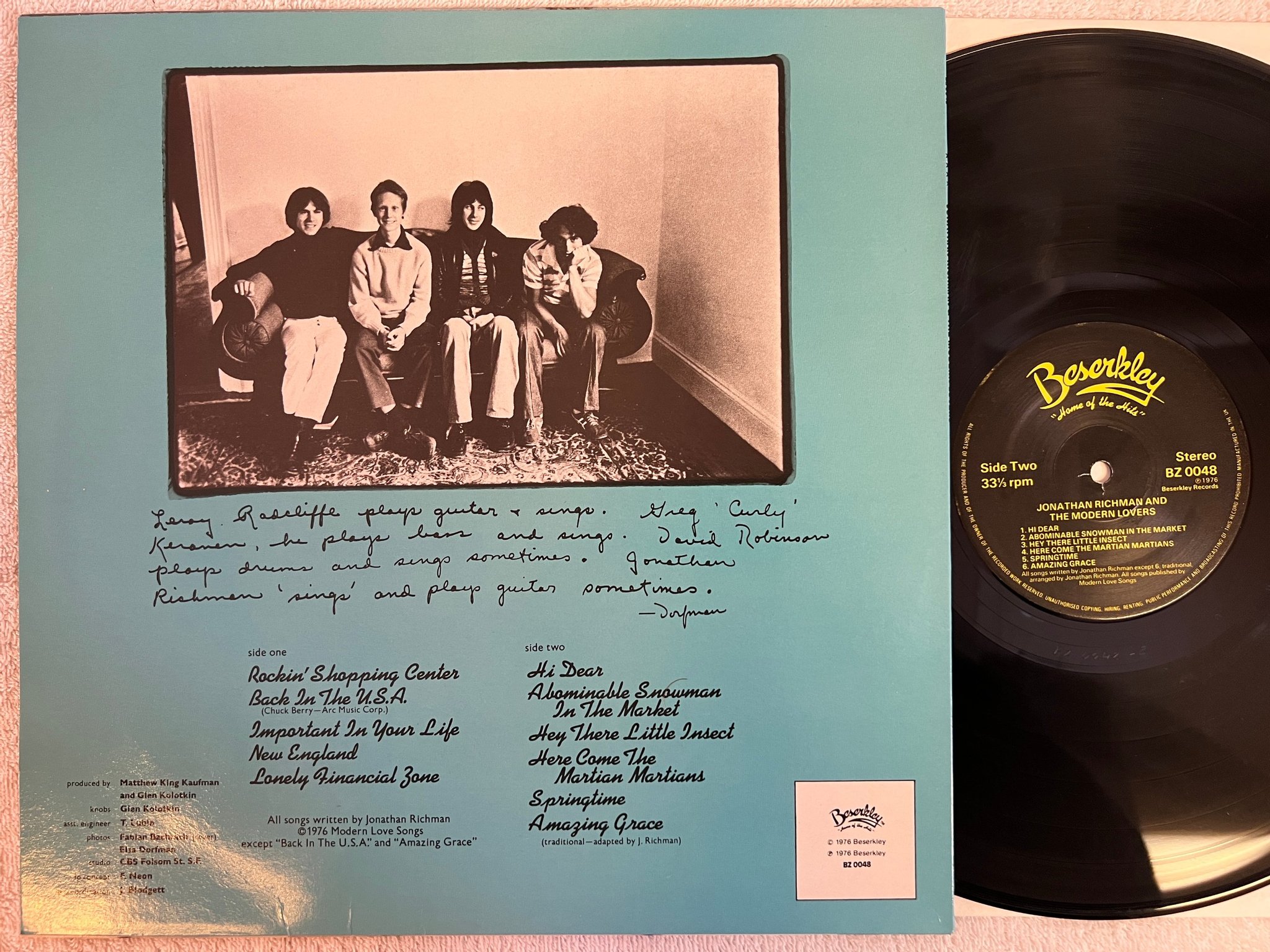 Omslagsbild för skivan JONATHAN RICHMAN & THE MODERN LOVERS LP re UK BESERKLEY  BZ 0048