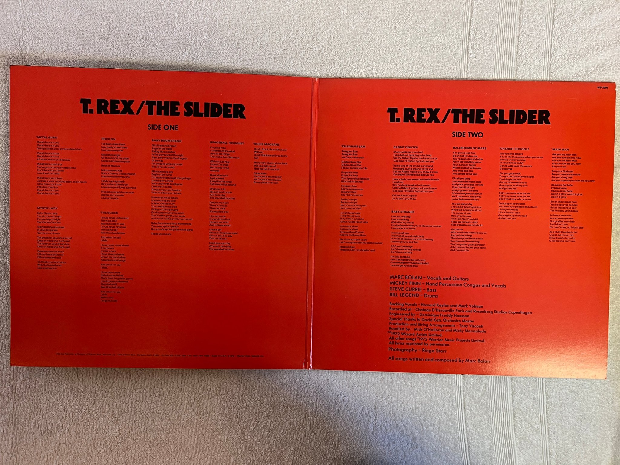 Omslagsbild för skivan T REX the slider LP -72 US REPRISE MS 2095