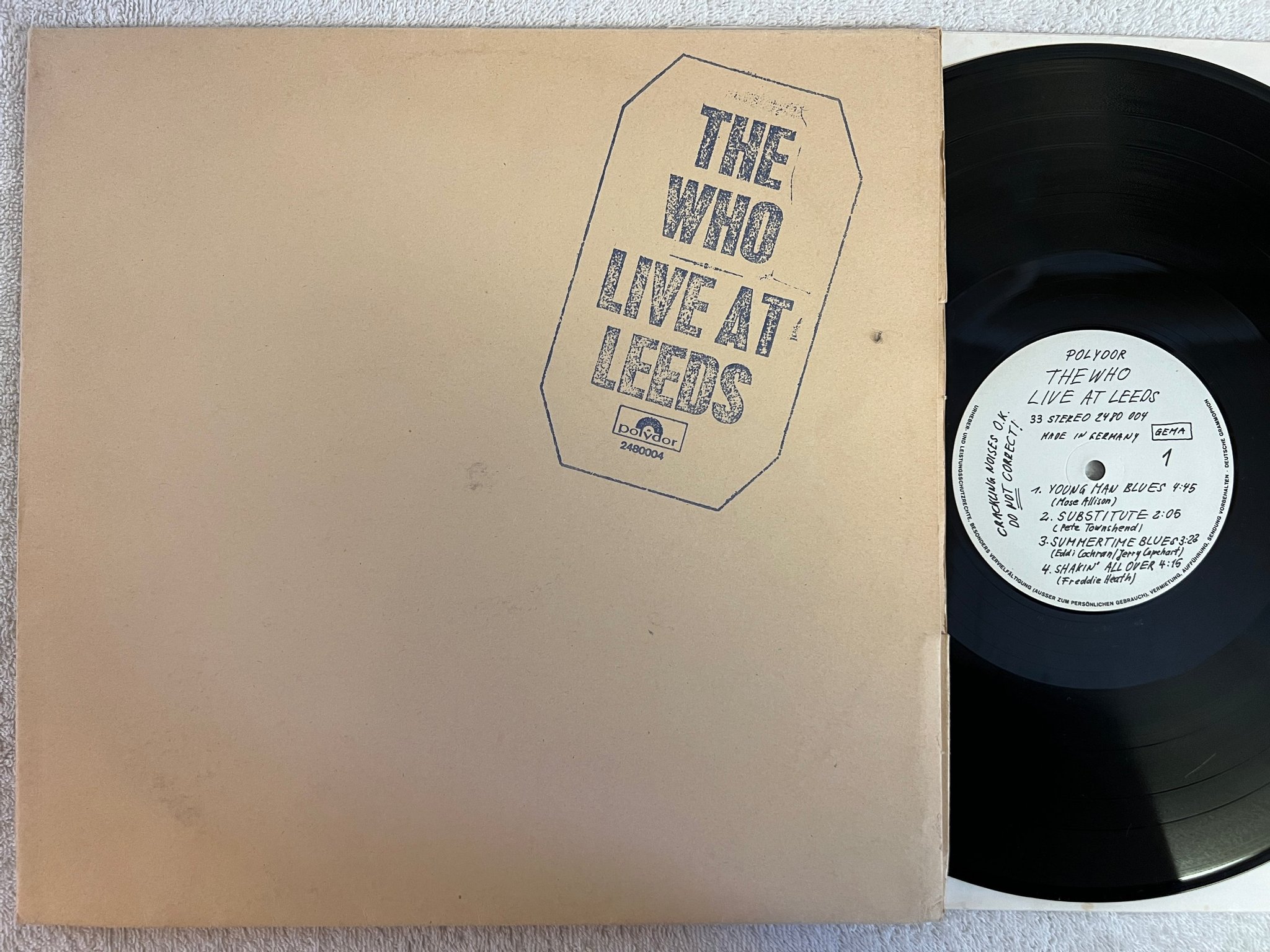 Omslagsbild för skivan THE WHO live at Leeds LP -70 Ger POLYDOR  2480 004 complete with all inserts