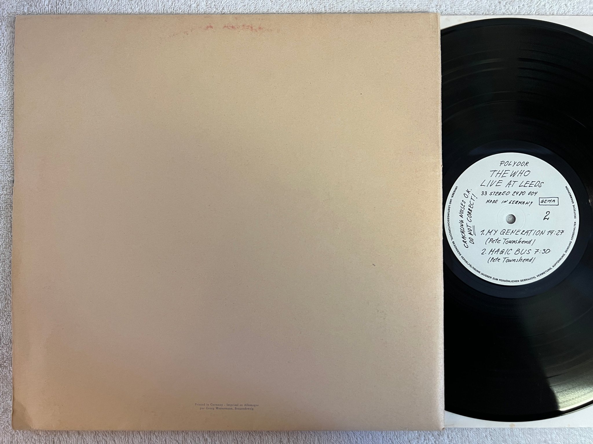 Omslagsbild för skivan THE WHO live at Leeds LP -70 Ger POLYDOR  2480 004 complete with all inserts