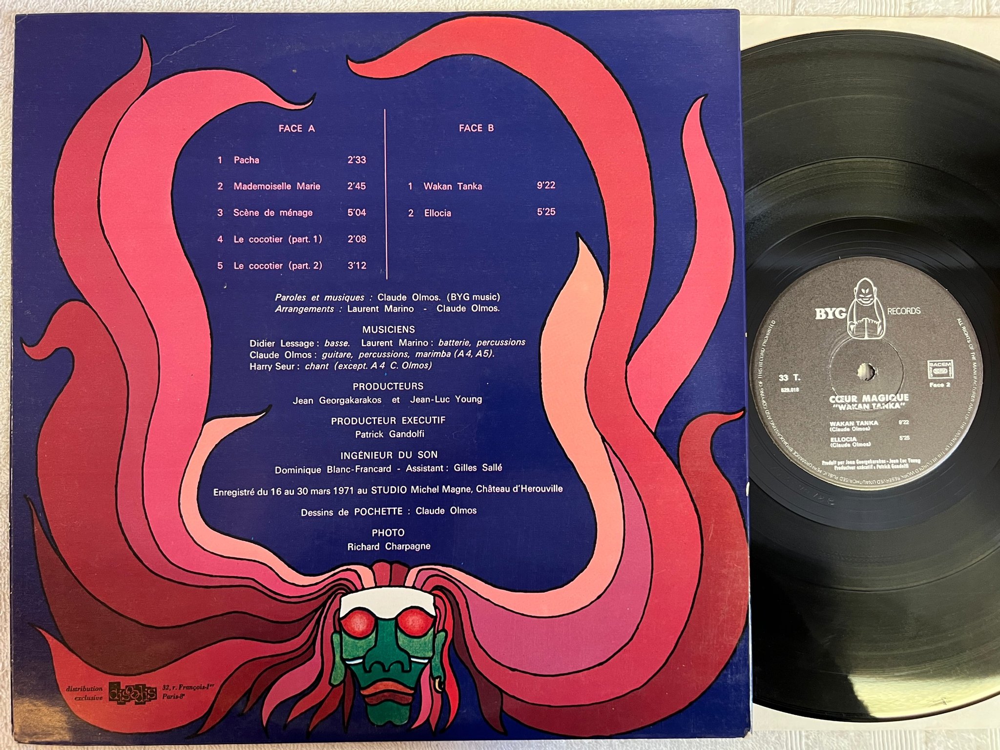Omslagsbild för skivan COEUR MAGIQUE Wakan Tanka LP -71 Fra BYG 529.018 jazz prog
