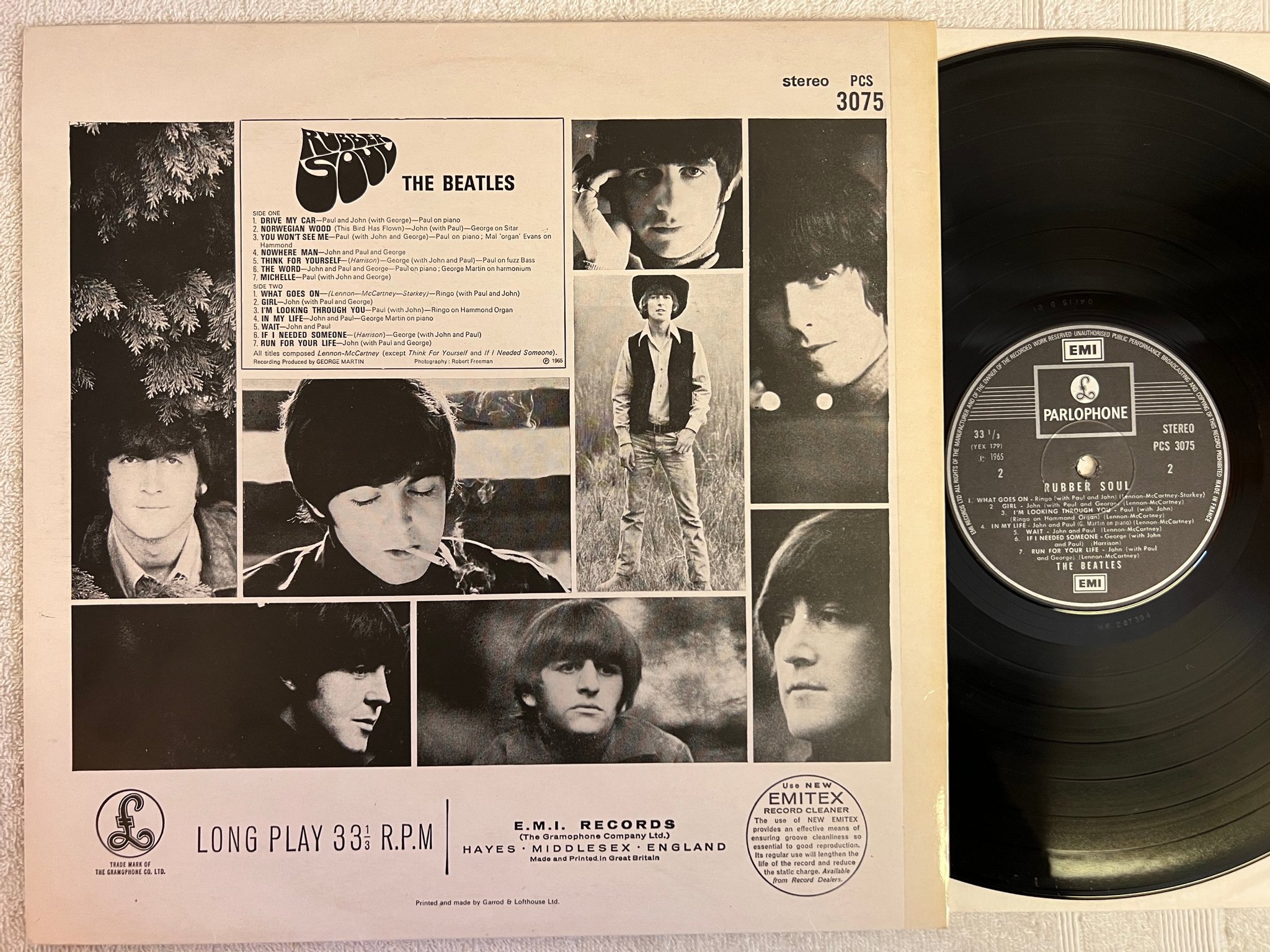 Omslagsbild för skivan THE BEATLES rubber soul LP re Fra EMI / PARLOPHONE PCS 3075