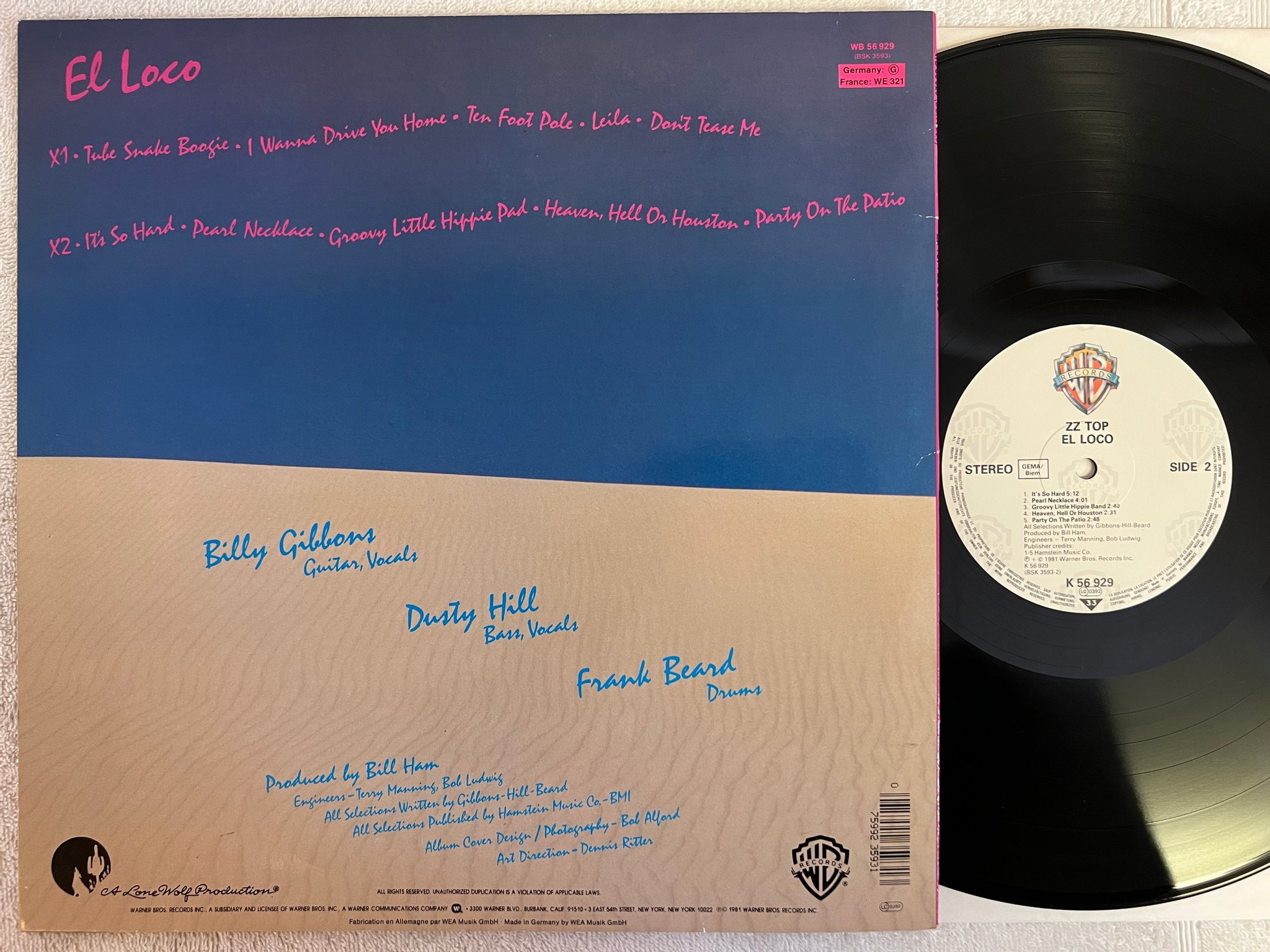 Omslagsbild för skivan ZZ TOP el loco LP -81 re Ger WARNER BROS WB 56 929  Record / Cover: EXC / VG++