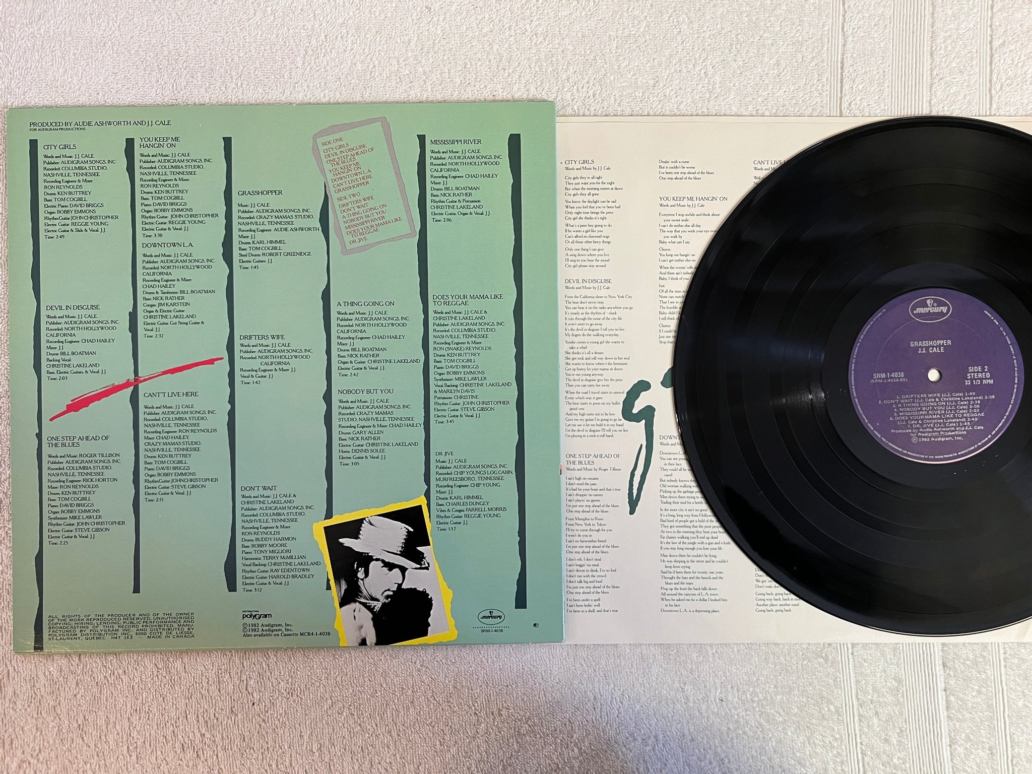 Omslagsbild för skivan JJ CALE grasshopper LP -82 Can MERCURY SRM-1-4038