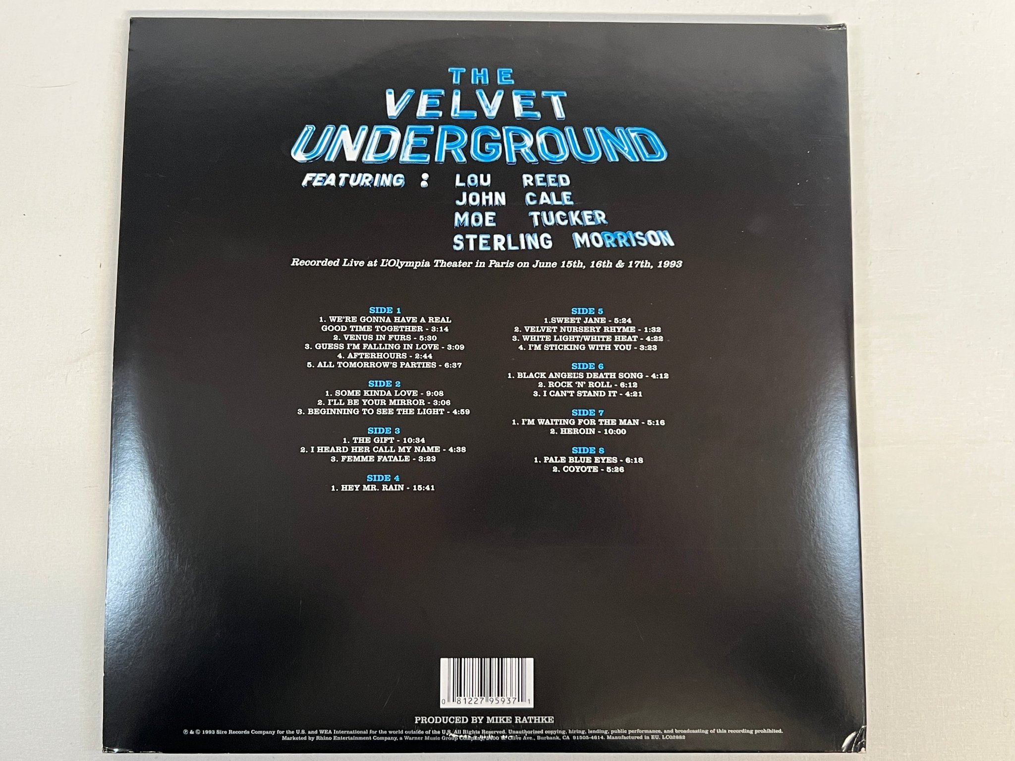 Omslagsbild för skivan THE VELVET UNDERGROUND Live MCMXCIII 4xLP 2014 RHINO 8122795937 blue vinyl