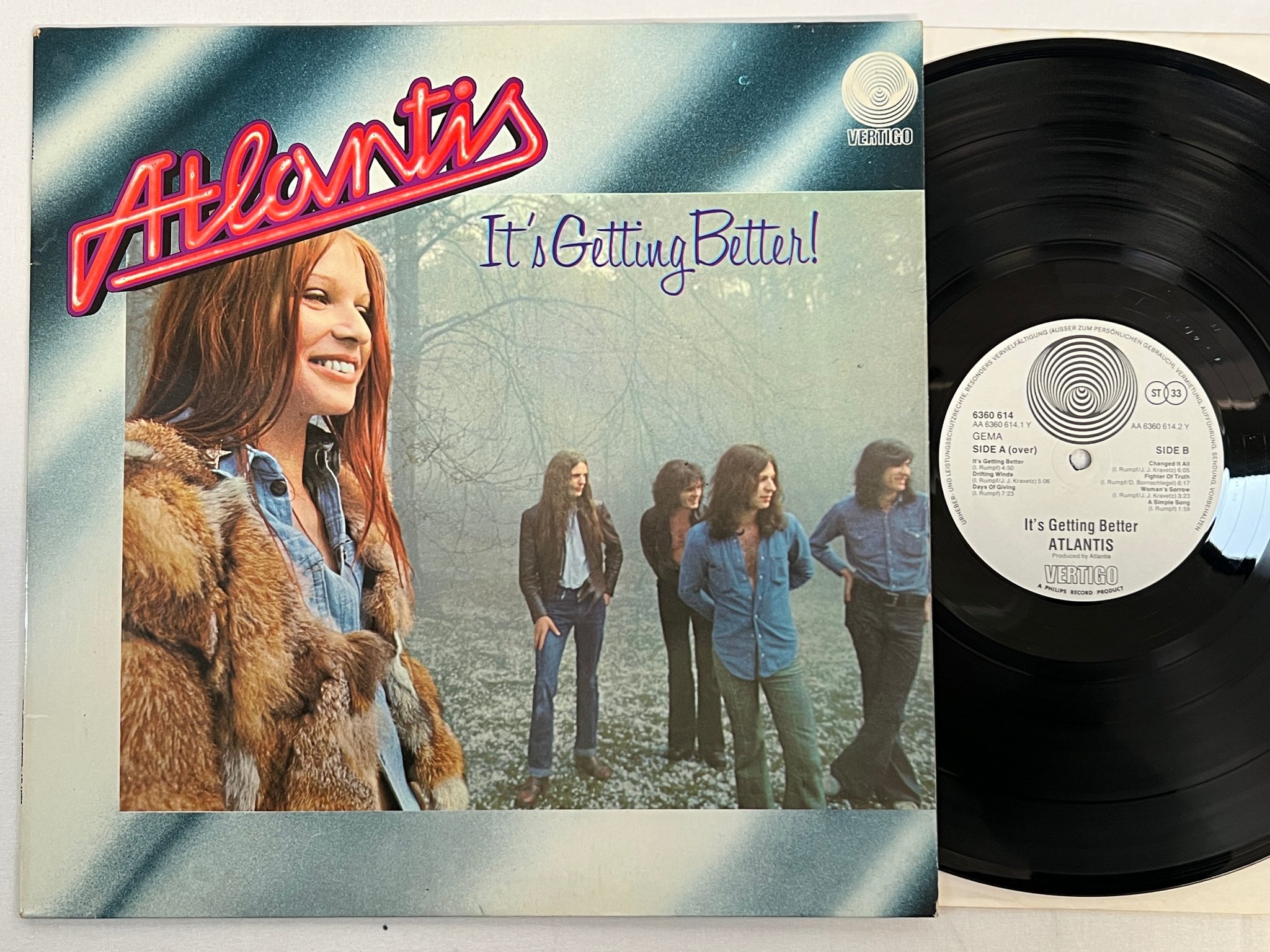 Omslagsbild för skivan ATLANTIS it's getting better LP -73 Ger VERTIGO 6360 614 blues / prog