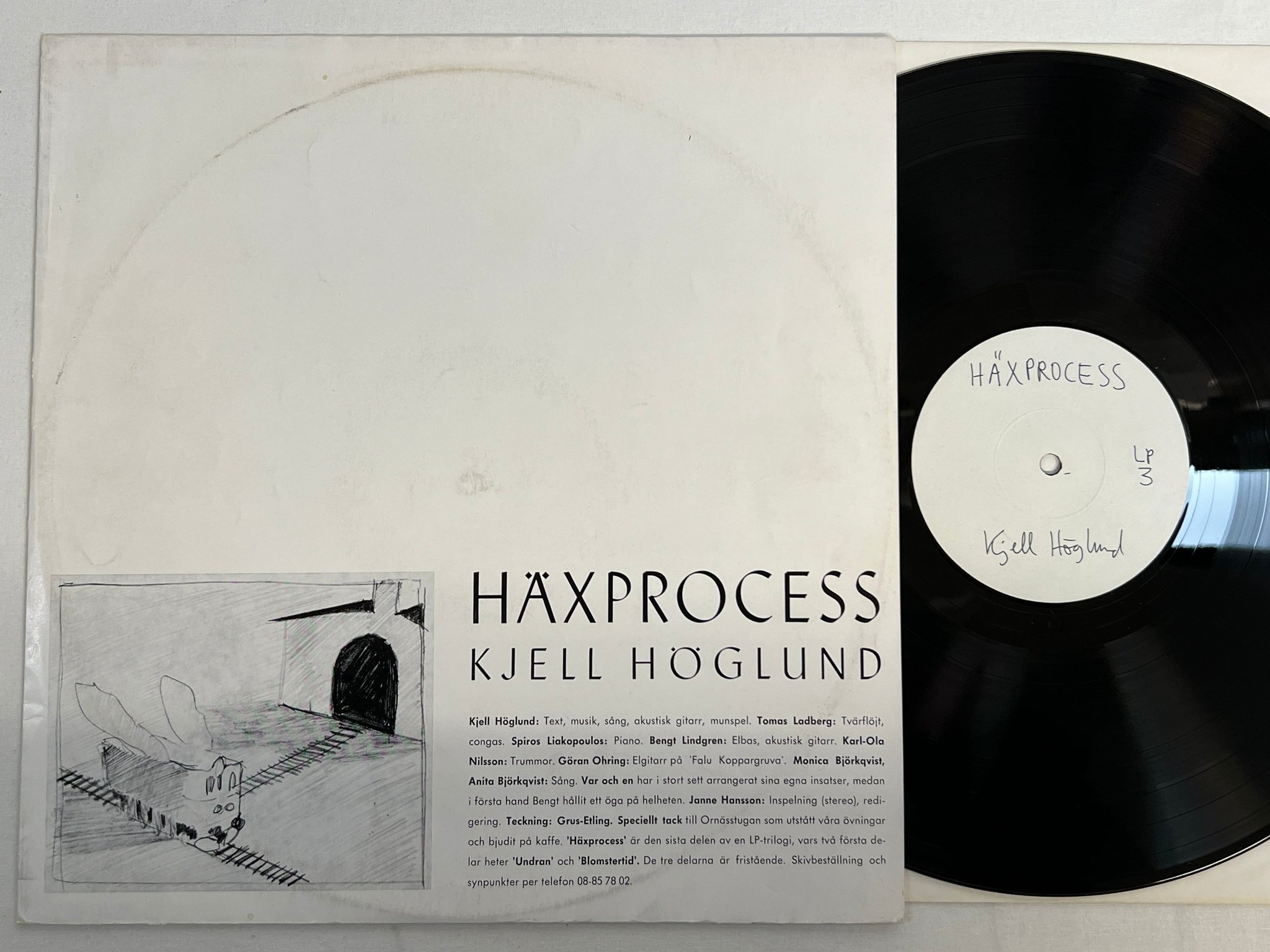 Omslagsbild för skivan KJELL HÖGLUND Häxprocess LP -73 1st press handwritten label
