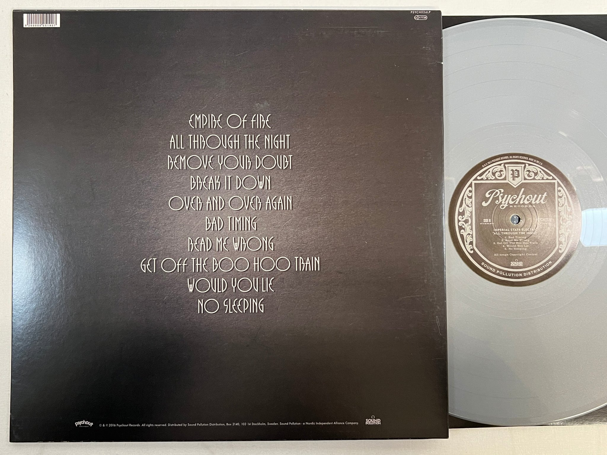 Omslagsbild för skivan IMPERIAL STATE ELECTRIC All Through The Night LP 2016 Swe PSYCH026LPGRE