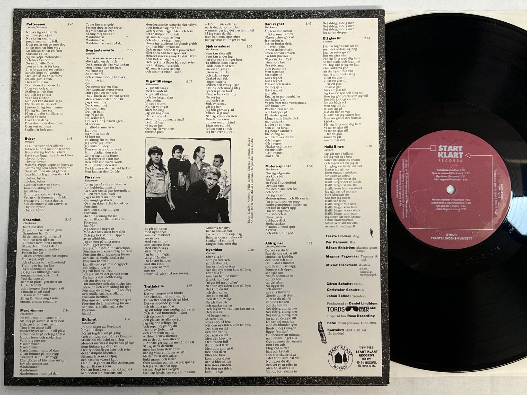 Omslagsbild för skivan TRASTE LINDÉNS KVINTETT Bybor LP -89 Swe START KLART SKRLP-009