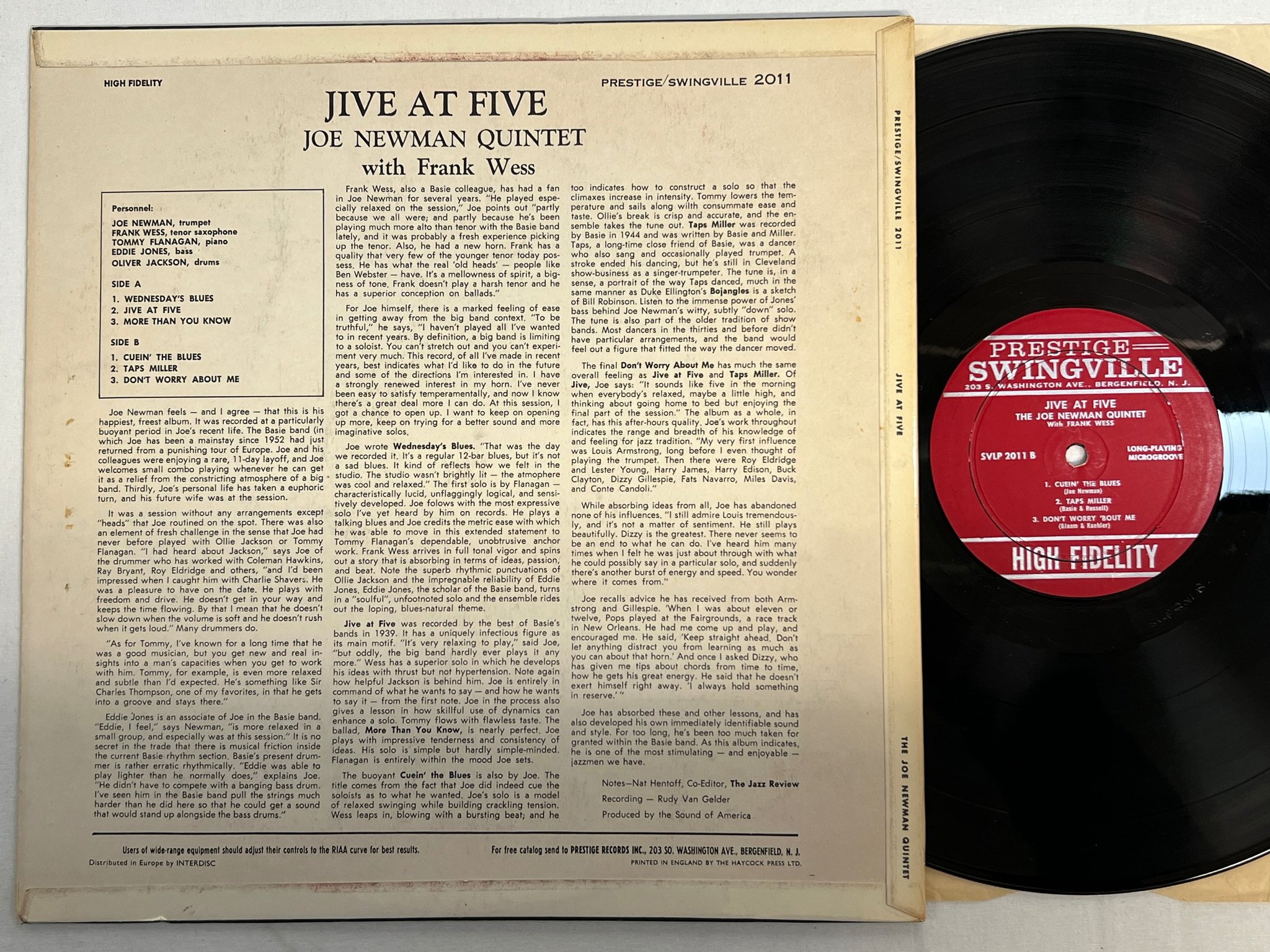 Omslagsbild för skivan JOE NEWMAN QUINTET jive at five LP -61 PRESTIGE SWINGVILLE SVLP 2011
