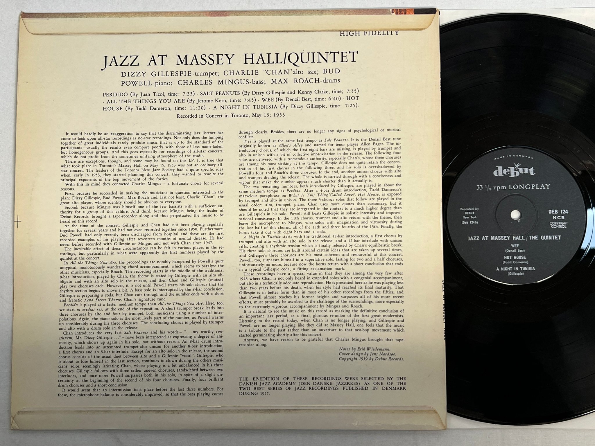 Omslagsbild för skivan THE QUINTET Jazz At Massey Hall LP -59 Den DEBUTE DEB 124