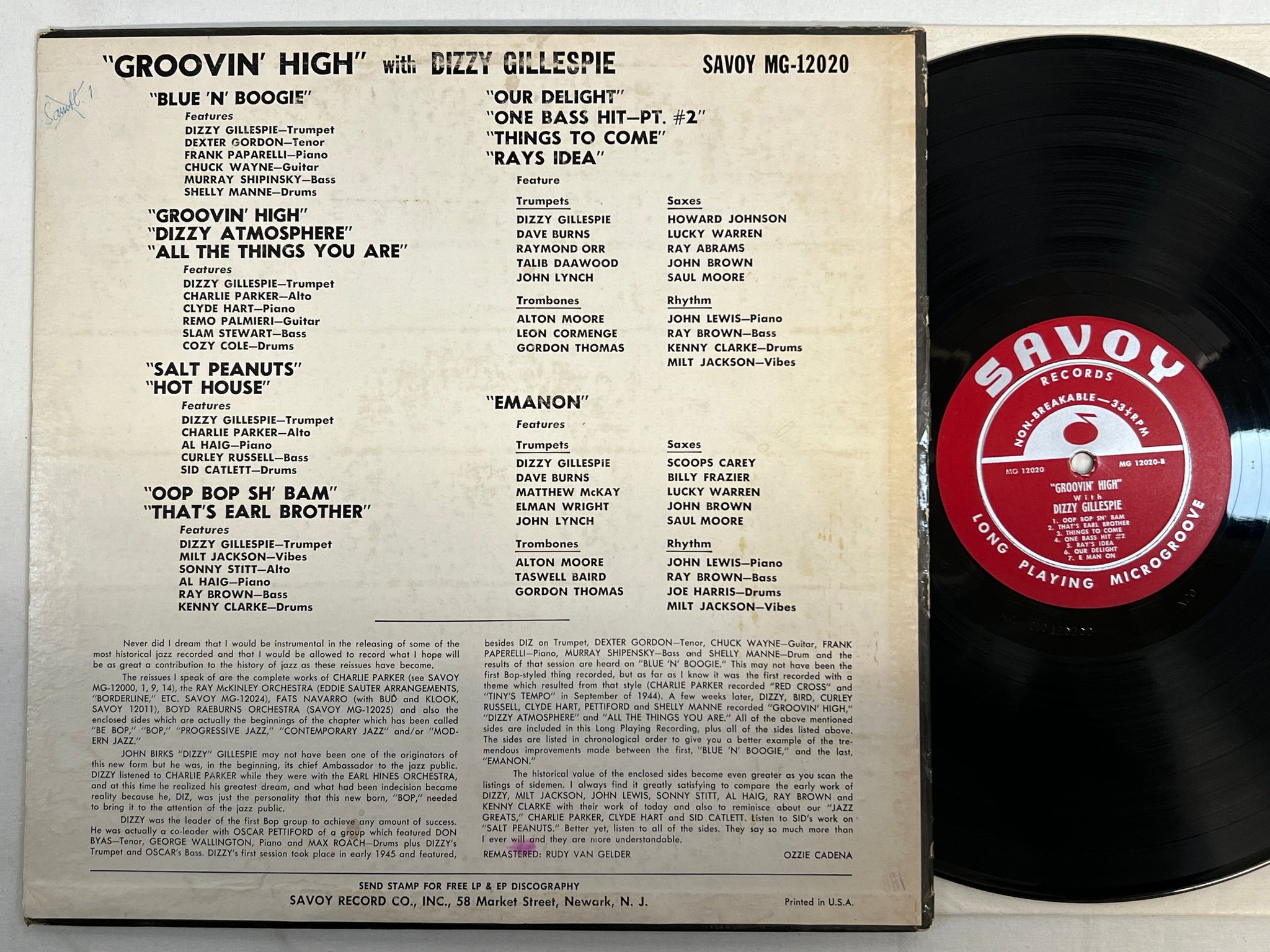 Omslagsbild för skivan DIZZY GILLESPIE Groovin' High LP -55 US SAVOY MG 12020 