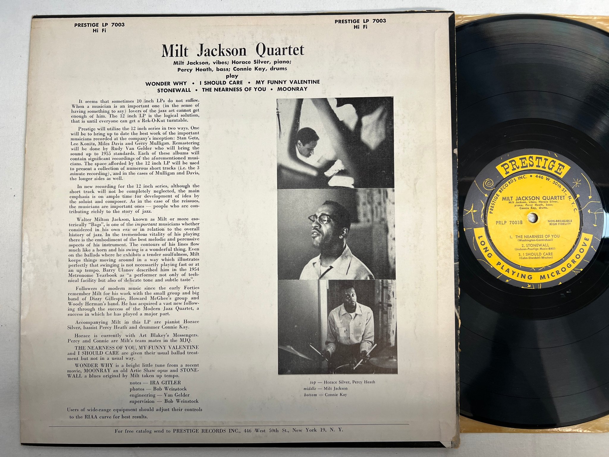 Omslagsbild för skivan MILT JACKSON QUARTET s/t LP -55 US PRESTIGE PRLP 7003 "RVG" & "EAR" 