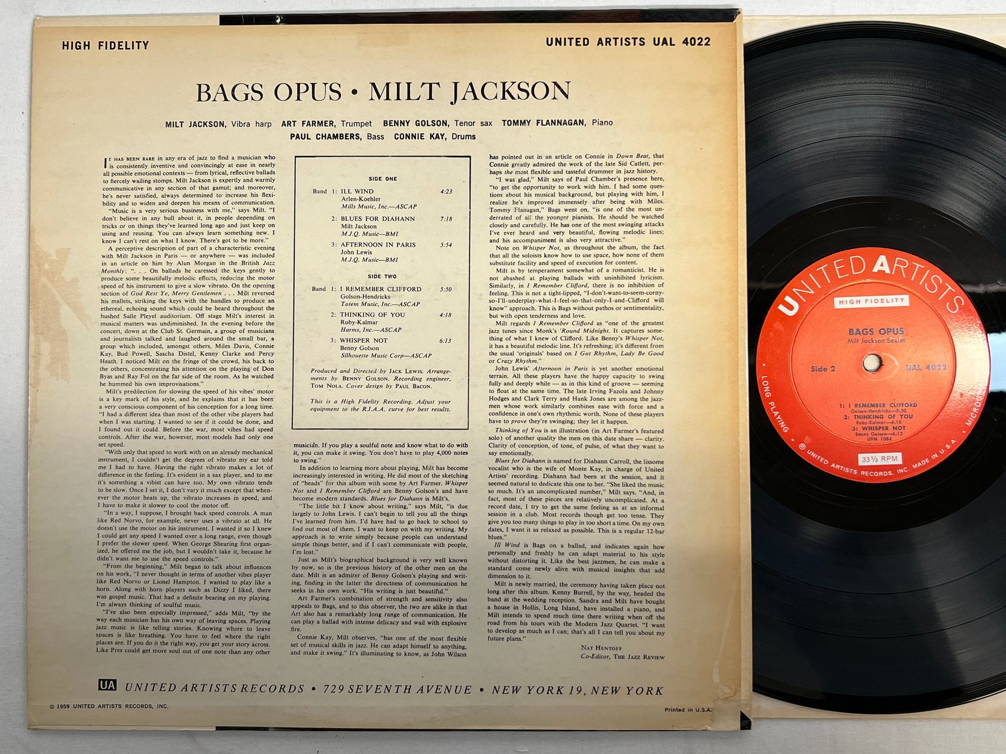 Omslagsbild för skivan MILT JACKSON bags opus LP -59 US UNITED ARTISTS UAL 4022