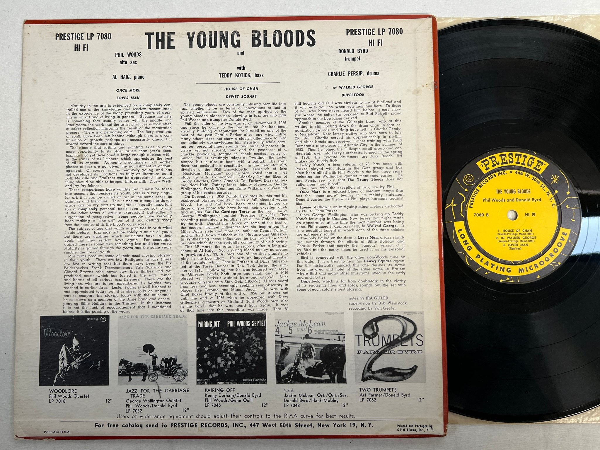 Omslagsbild för skivan PHIL WOODS & DONALD BYRD the young bloods LP -56 US PRESTIGE LP 7080 