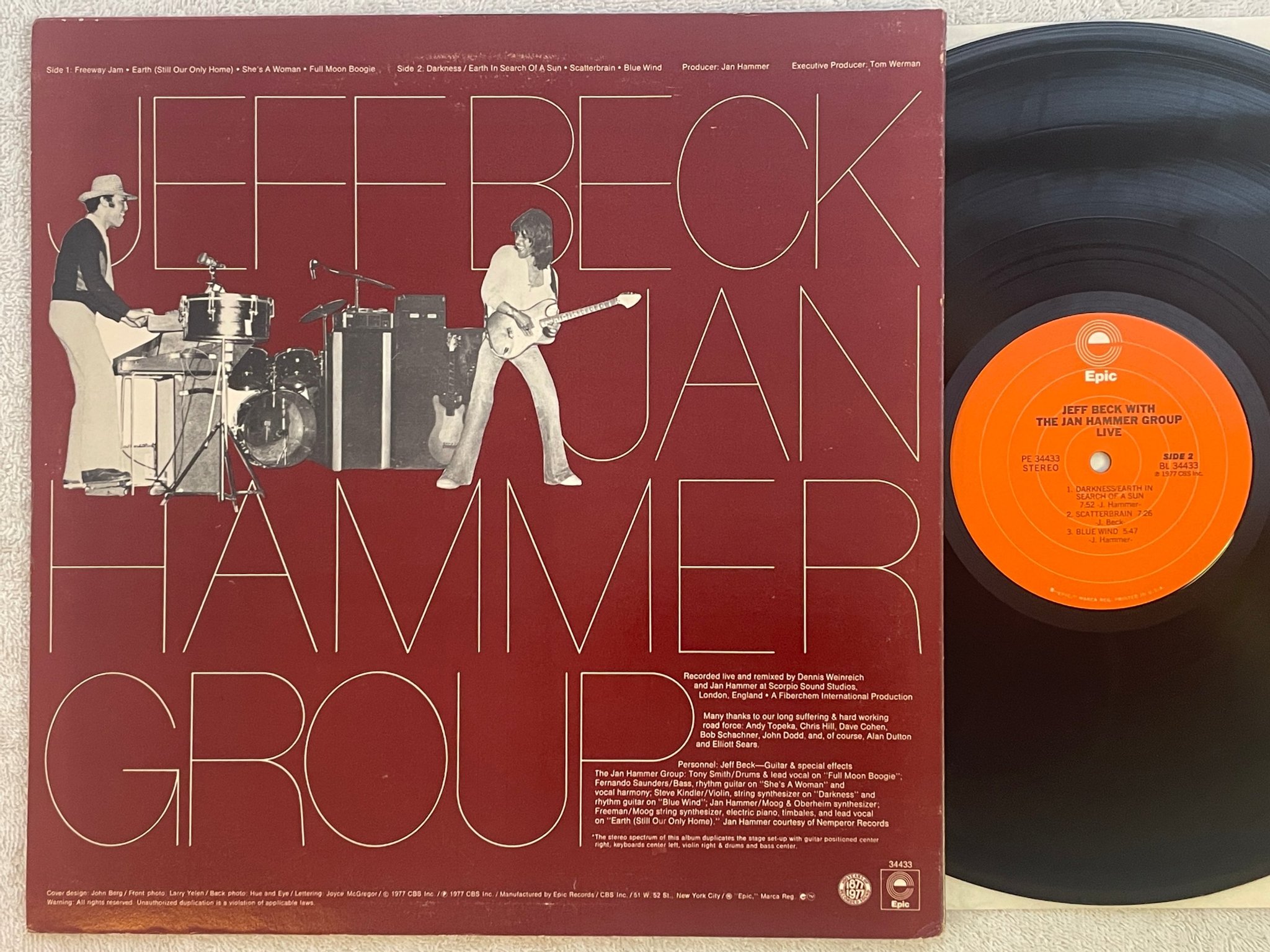 Omslagsbild för skivan JEFF BECK Live LP -77 US EPIC PE 34433