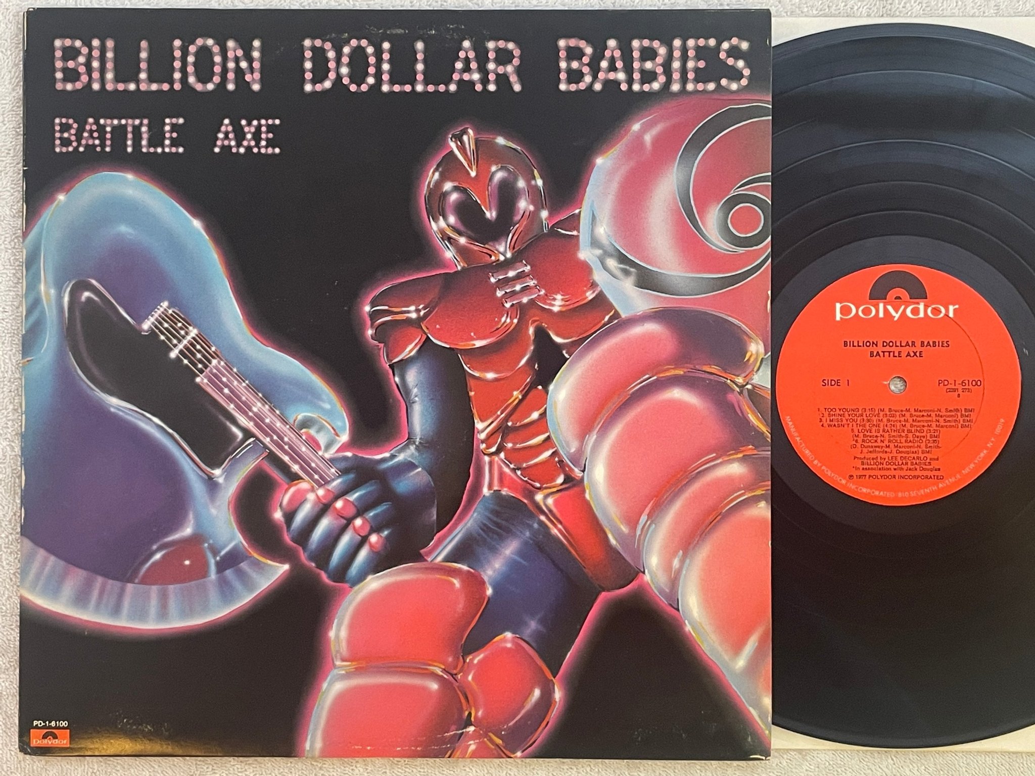 Omslagsbild för skivan BILLION DOLLAR BABIES Battle Axe LP -77 US polydor pd-1-6100