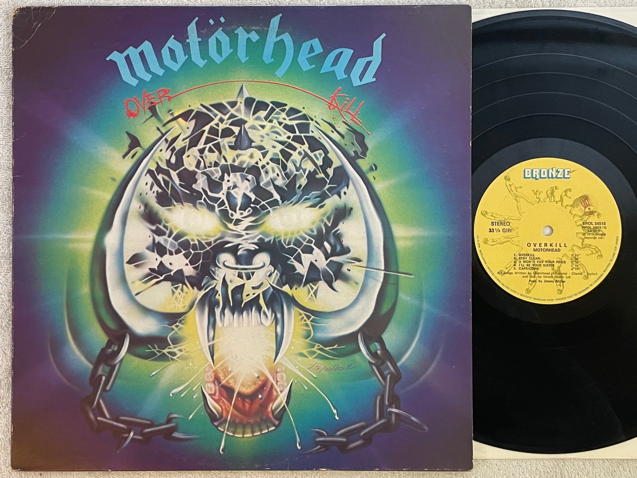 Omslagsbild för skivan MOTORHEAD overkill LP -79 Ita BRONZE BROL 34515 