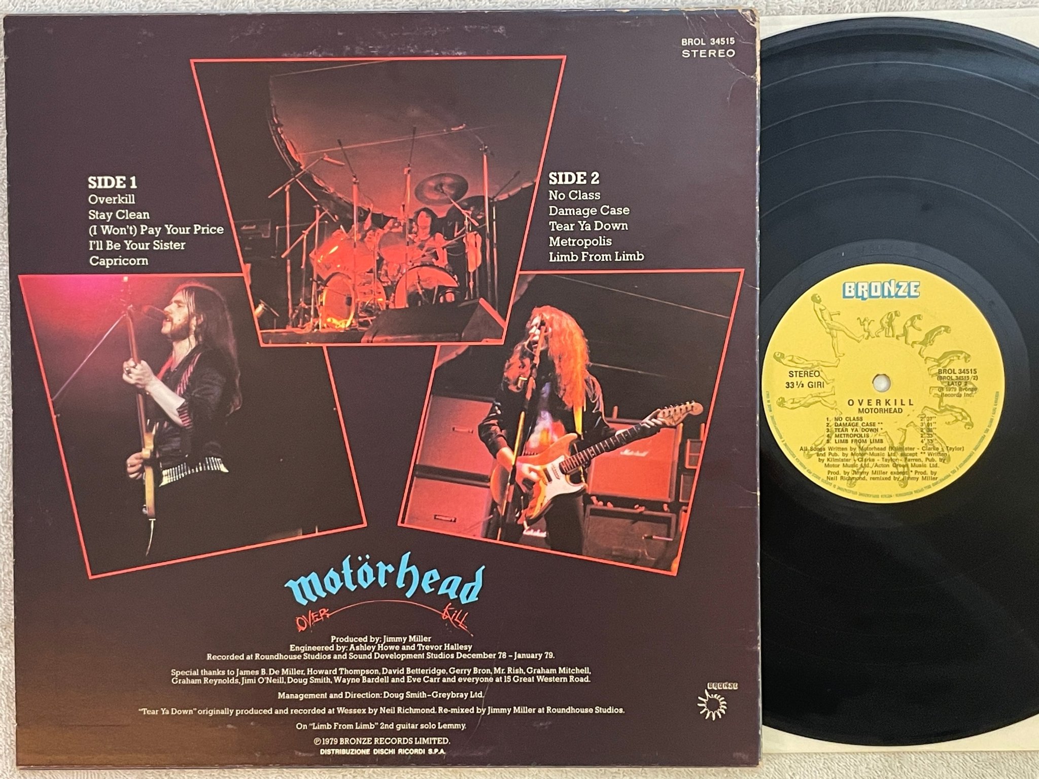 Omslagsbild för skivan MOTORHEAD overkill LP -79 Ita BRONZE BROL 34515 