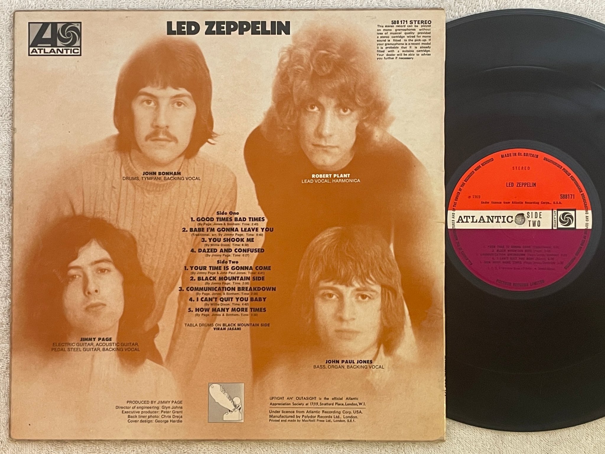 Omslagsbild för skivan LED ZEPPELIN s/t LP -69 UK plum label ATLANTIC 588171 ** rare **