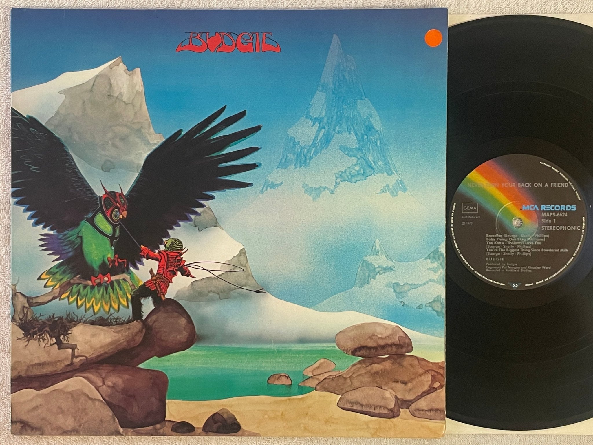 Omslagsbild för skivan BUDGIE Never Turn Your Back On A Friend LP -73 Ger MCA MAPS 6624