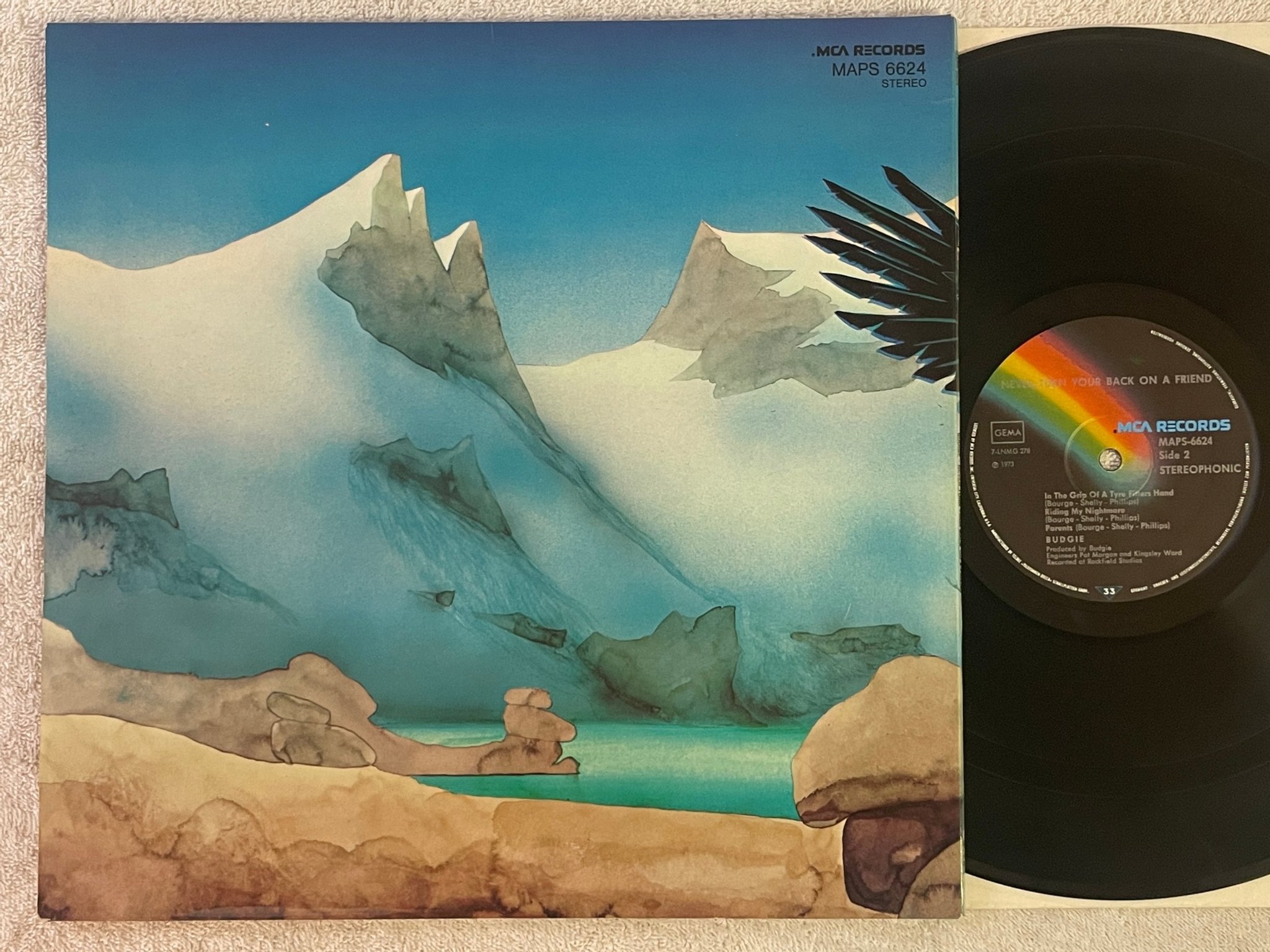 Omslagsbild för skivan BUDGIE Never Turn Your Back On A Friend LP -73 Ger MCA MAPS 6624