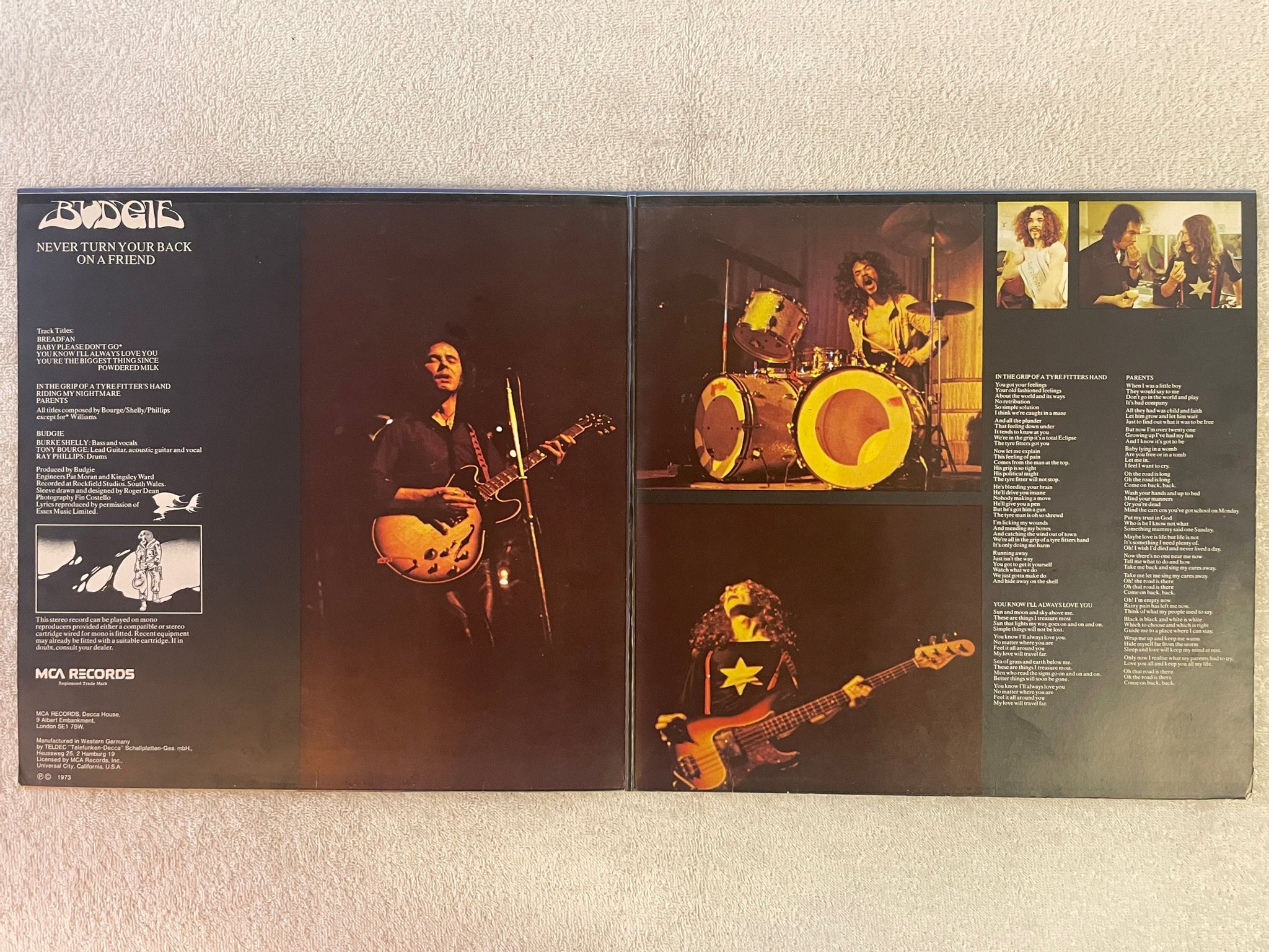 Omslagsbild för skivan BUDGIE Never Turn Your Back On A Friend LP -73 Ger MCA MAPS 6624