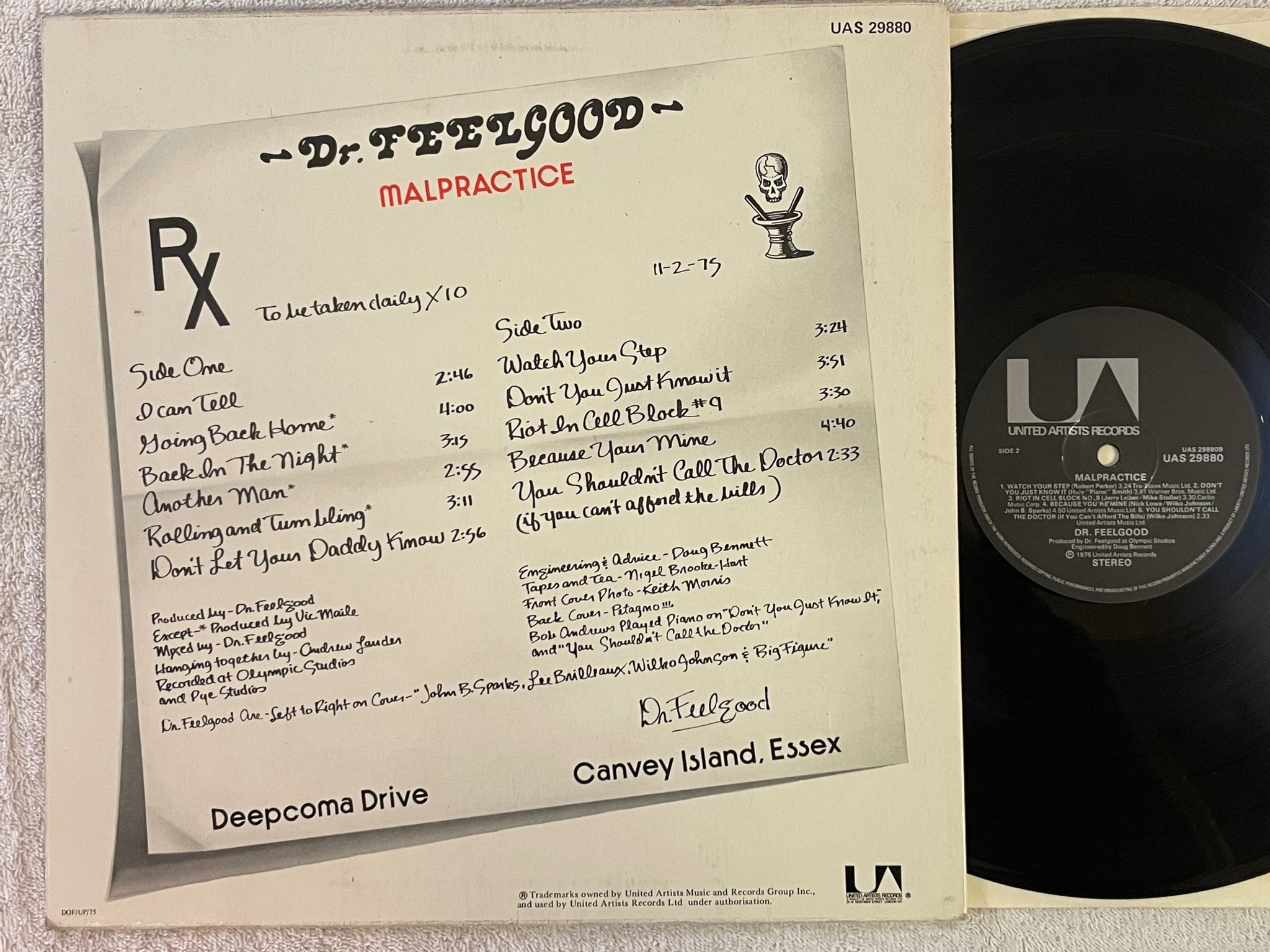 Omslagsbild för skivan DR FEELGOOD malpractice LP -75 UK UNITED UAS 29880