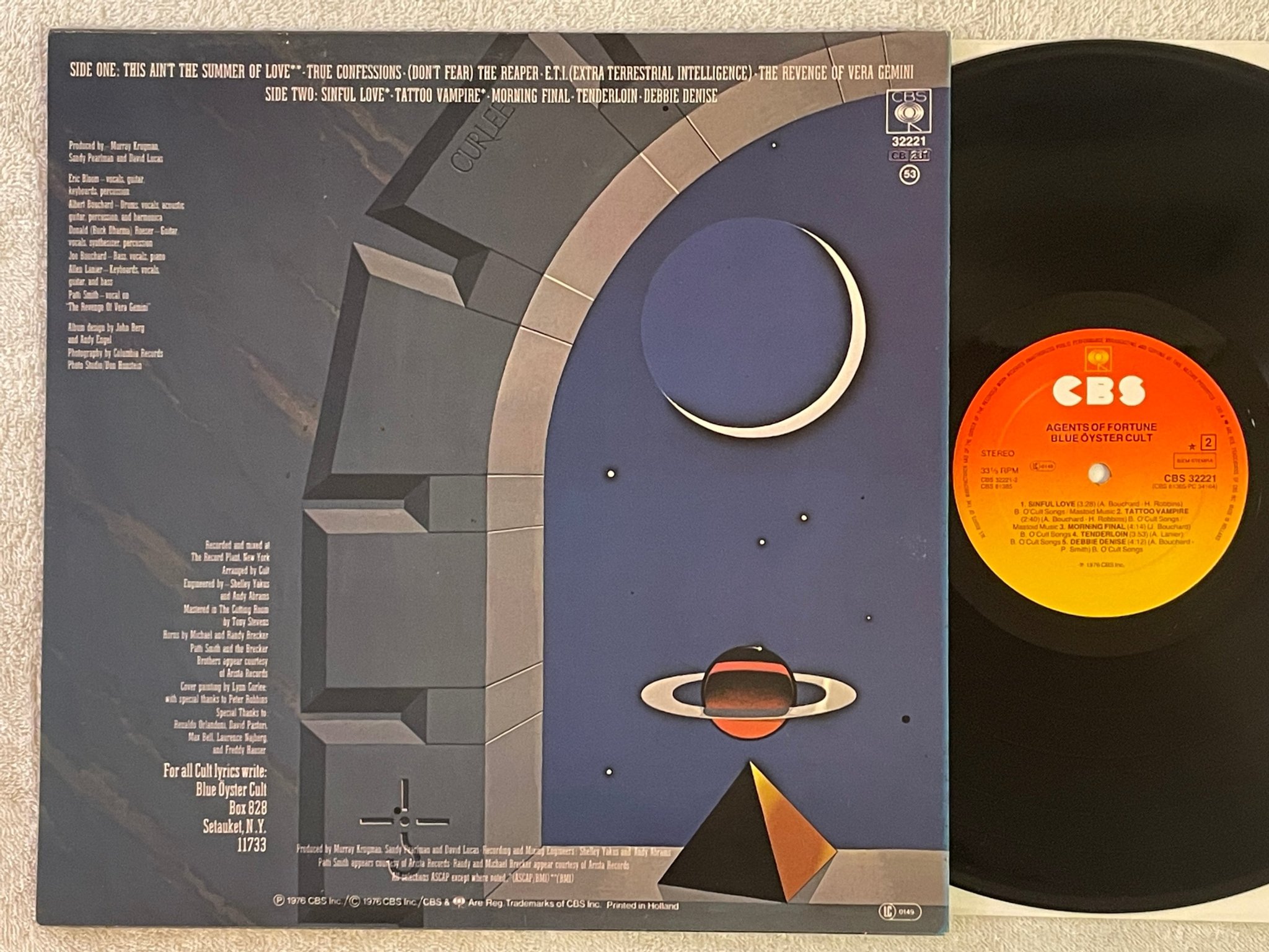 Omslagsbild för skivan BLUE OYSTER CULT agents of fortune LP -76 Hol CBS 32221