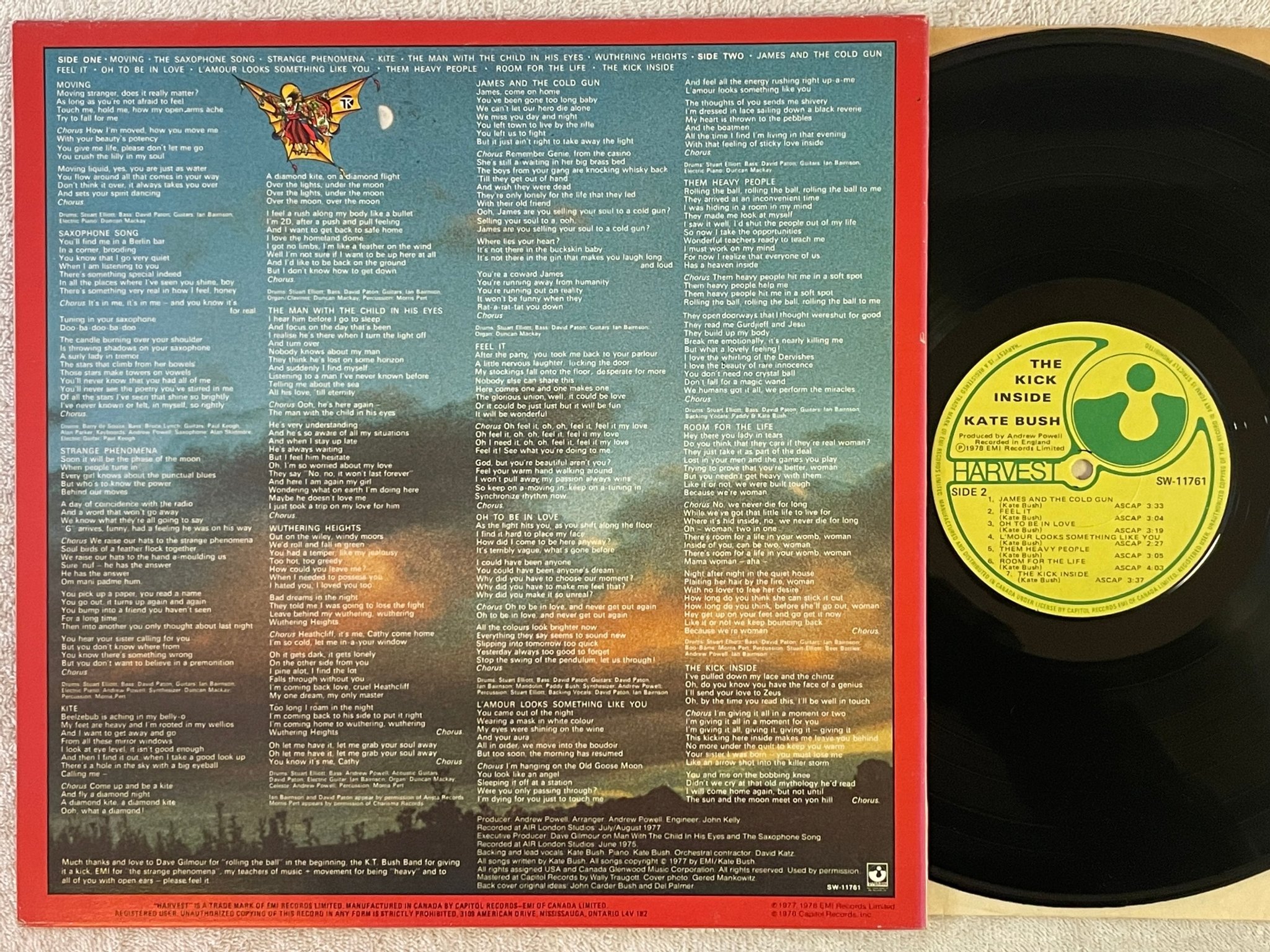 Omslagsbild för skivan KATE BUSH the kick inside LP -78 Can HARVEST SW-11761