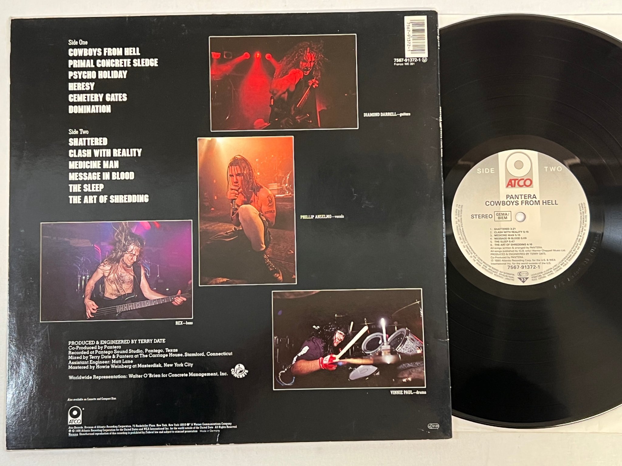 Omslagsbild för skivan PANTERA cowboys from hell LP -90 Eur ATCO 7567-91372-1 ** RARE METAL **