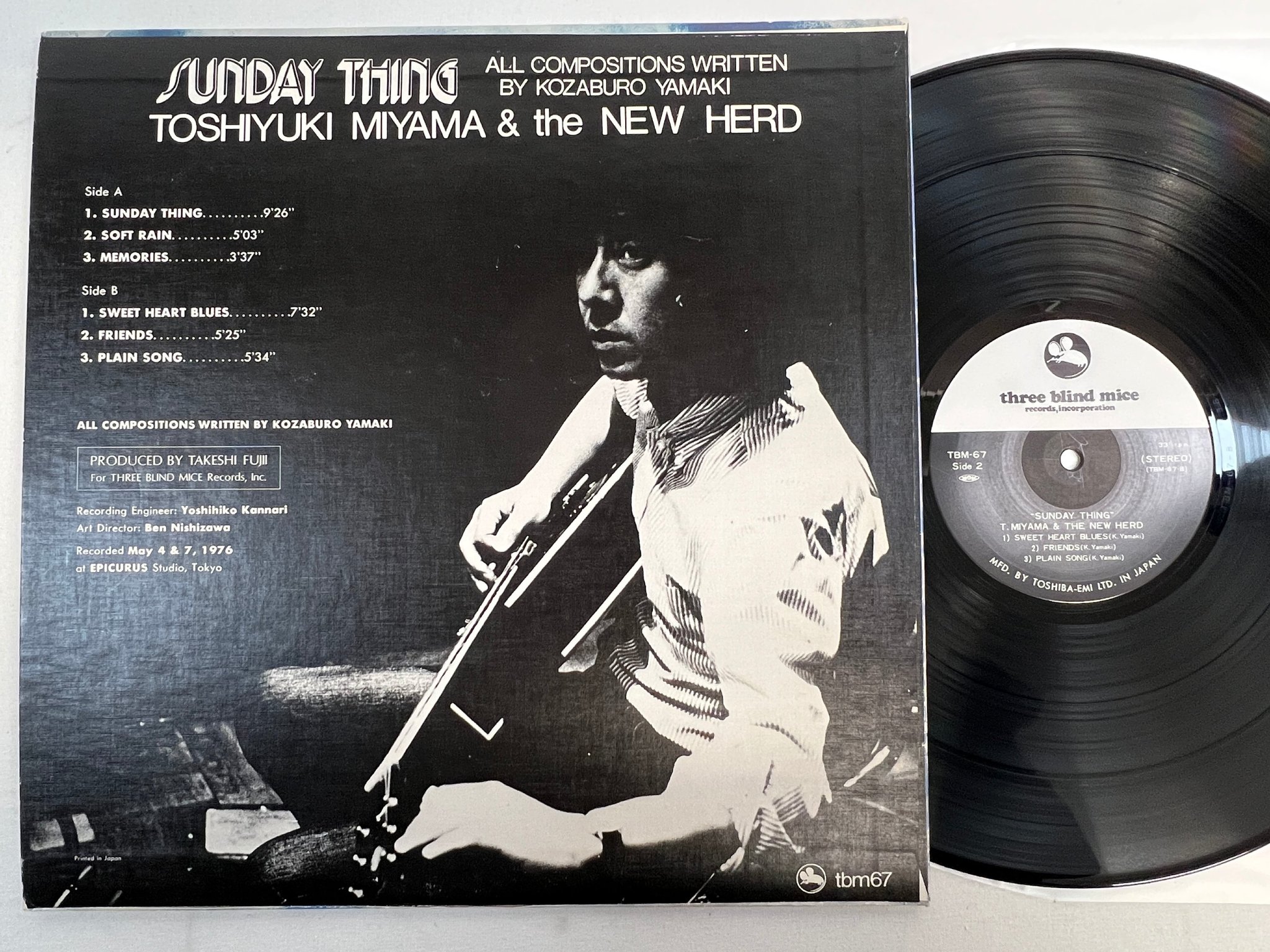 Omslagsbild för skivan T MIYAMA & THE NEW HERD sunday thing LP -76 Japan TBM-67 audiophile