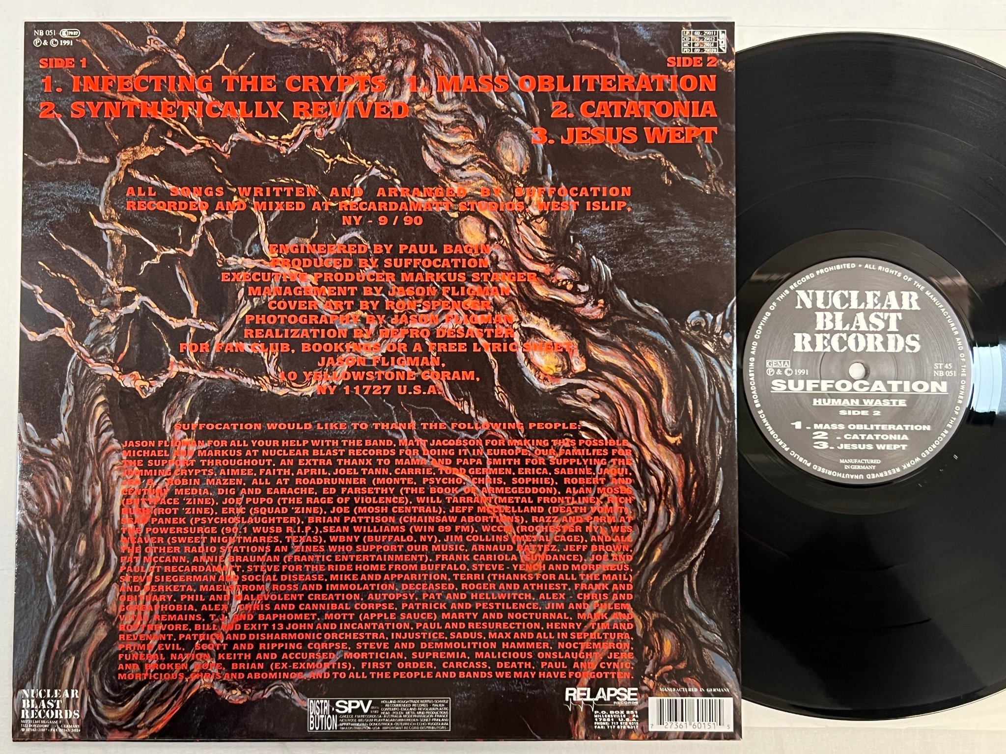 Omslagsbild för skivan SUFFOCATION Human Waste 12"EP -91 Ger NUCLEAR BLAST NB 051 death metal