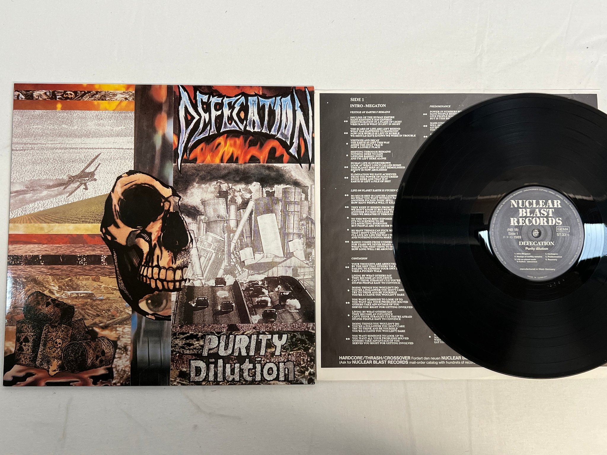 Omslagsbild för skivan DEFECATION purity dilution LP -89 Ger NUCLEAR BLAST NB 018 grindcore